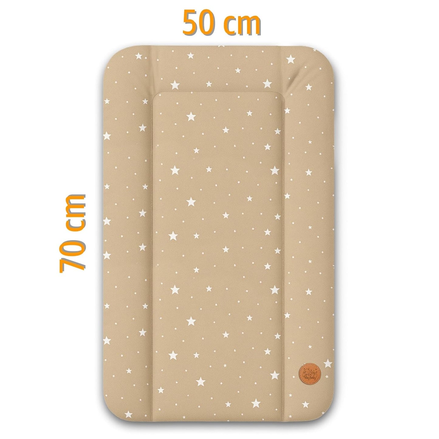 Wasserdichte Wickelauflage, Beige mit Weiß Sternen Modell 2: 70 x 50 cm