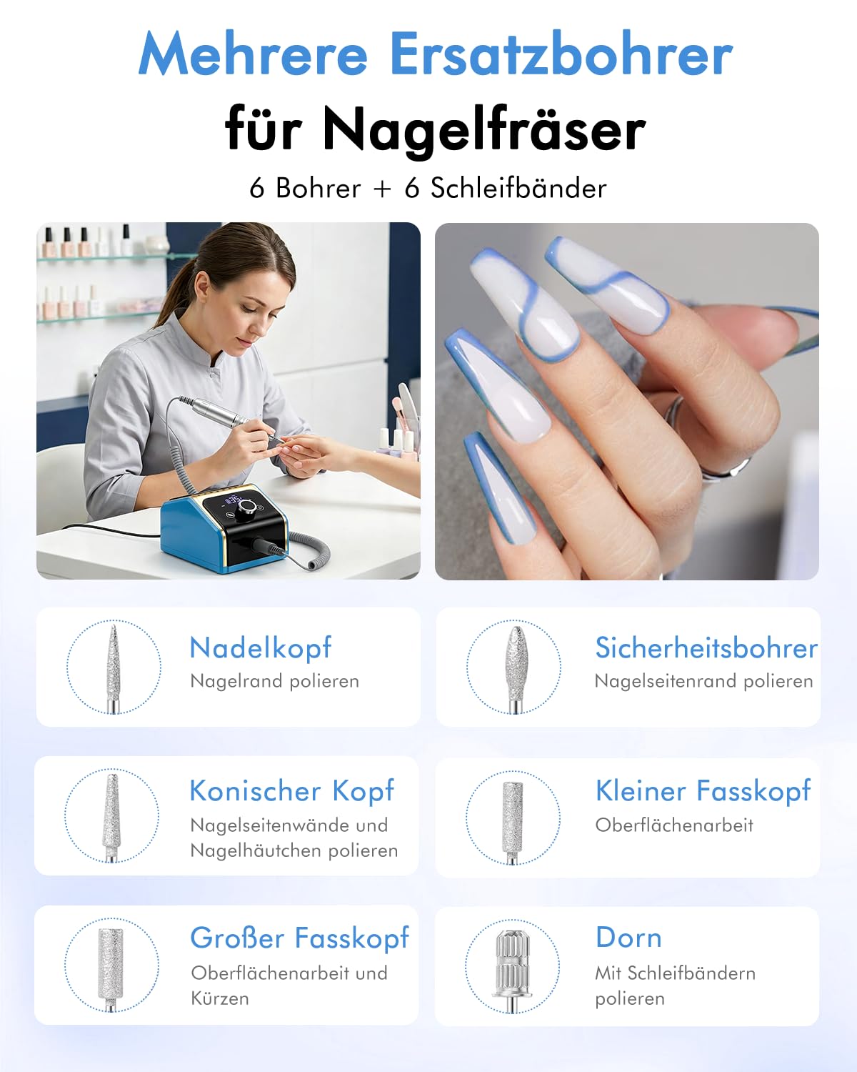 Elektrische Nagelfräsmaschine 35.000 U/min Set, Blau