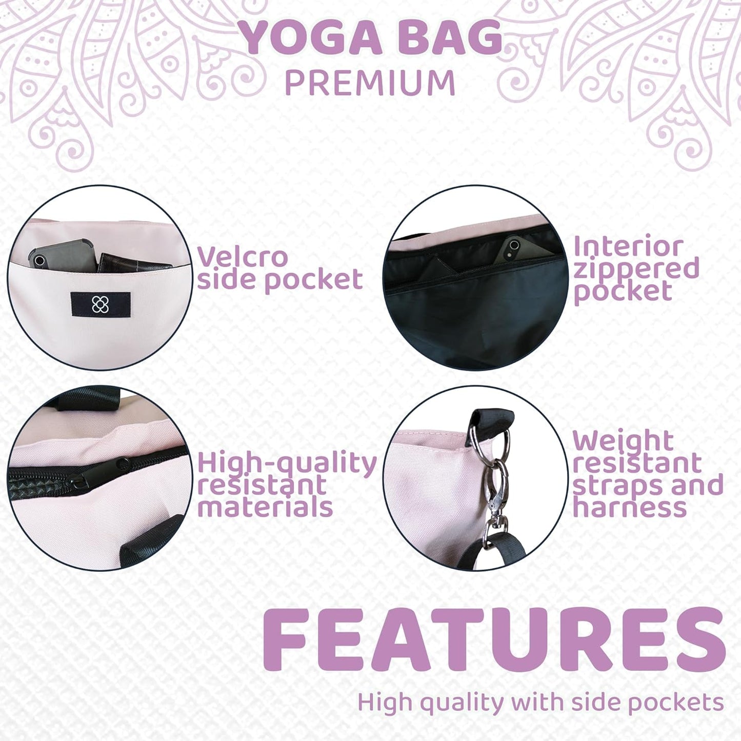 Yogatasche XXL für Matte und Zubehör, Rosa