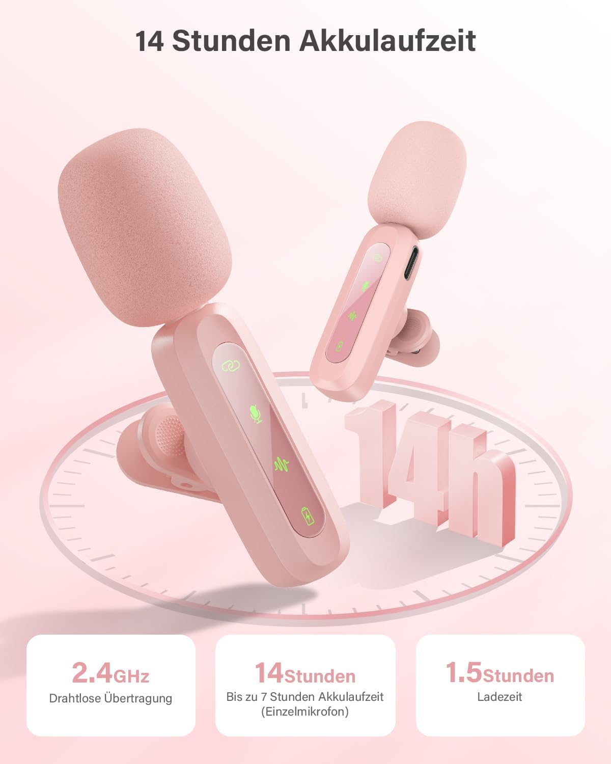 Kabelloses Lavalier-Mikrofon für Mobilgeräte, Rosa