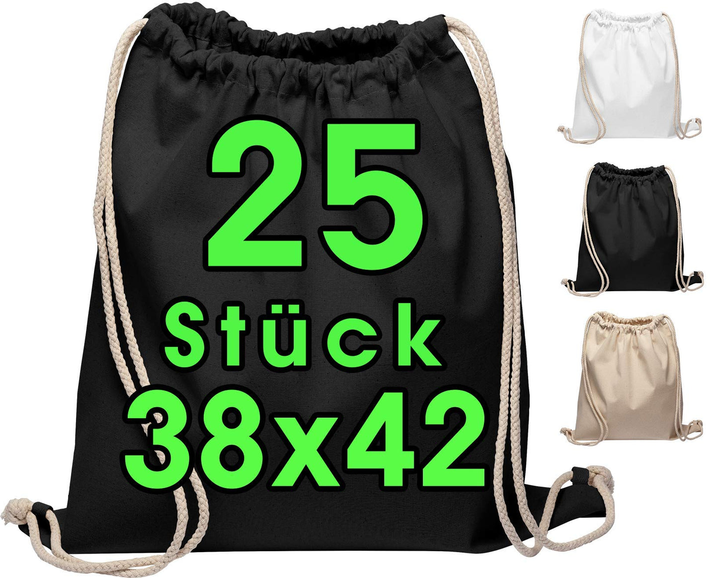 Stoffbeutel-Set zum Bemalen, 25 Stück, Schwarz