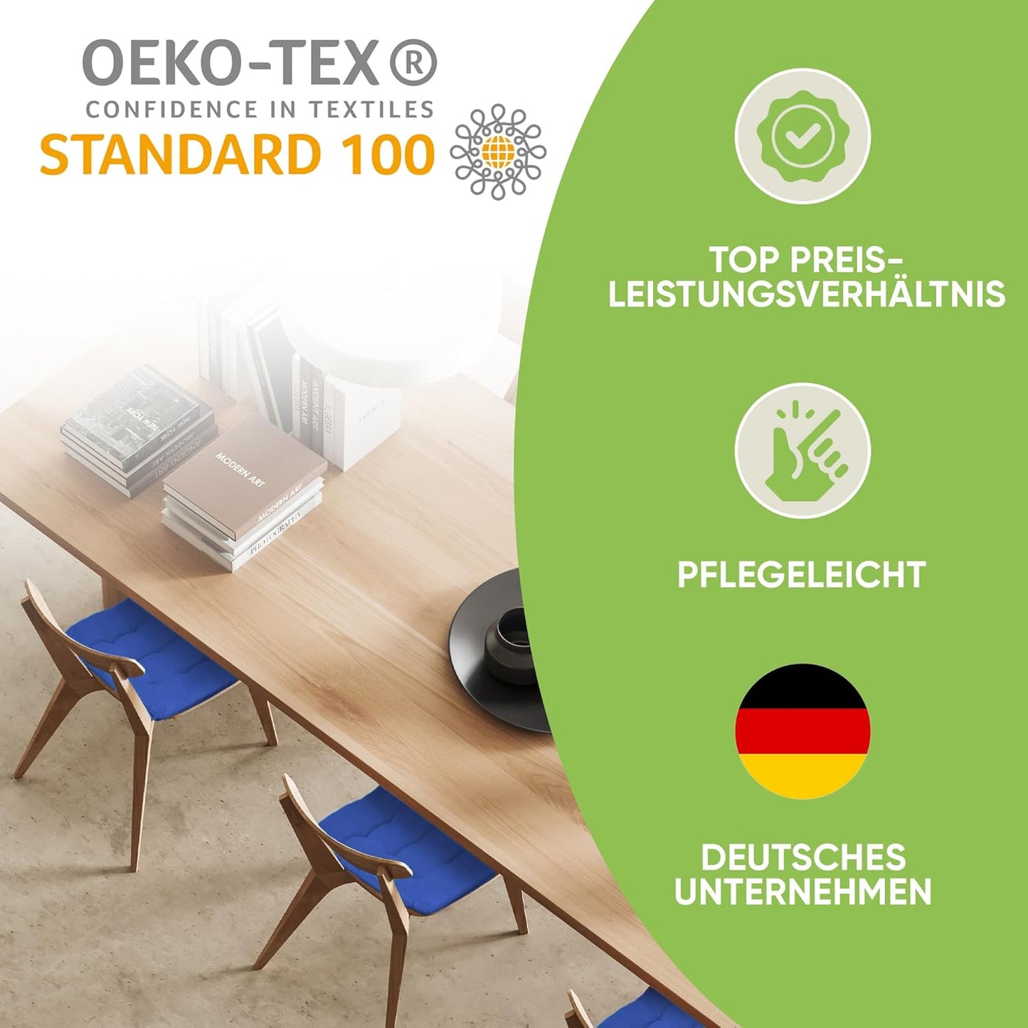 Sitzkissen-Set mit Haltebändern (8 Stück), 8 Stück (2er Pack) Blau