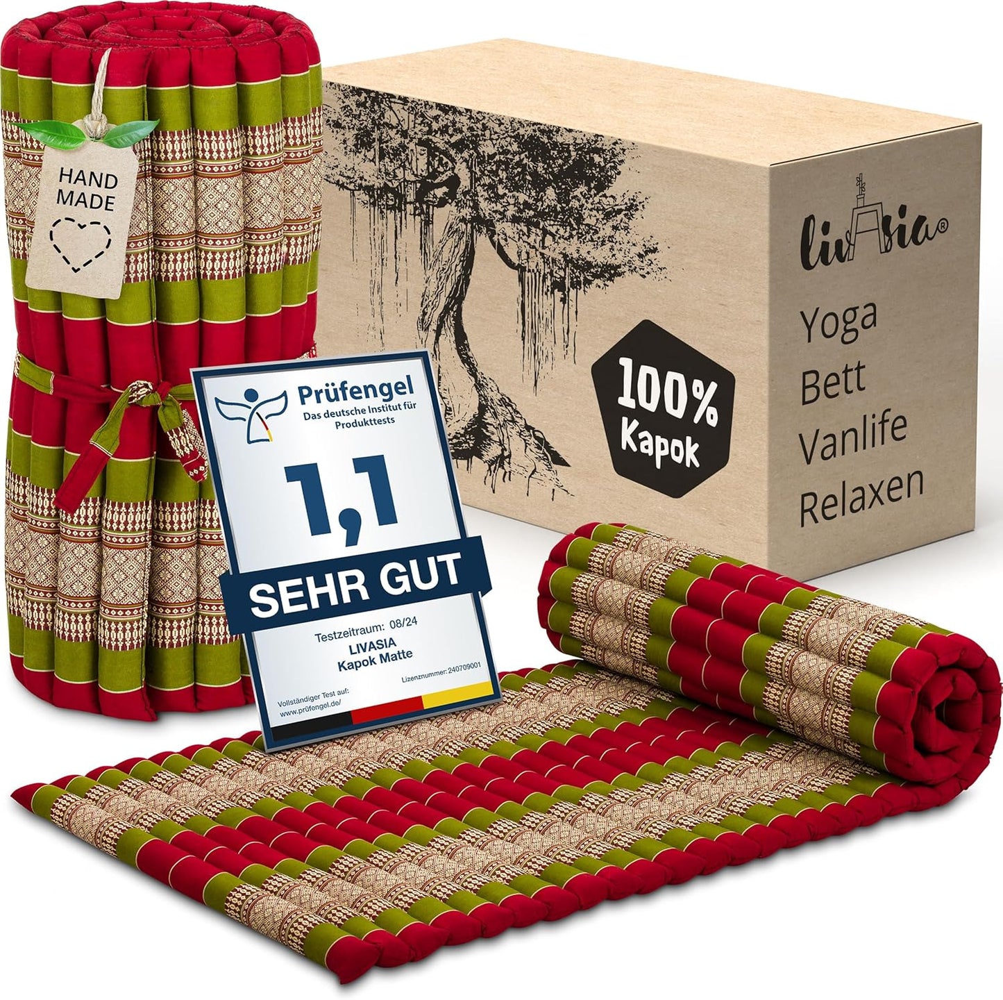 Rollmatte Rollmatratze für Gäste und Reisen (200x75x4,5cm), M (200 x 75 cm) Rot/Grün