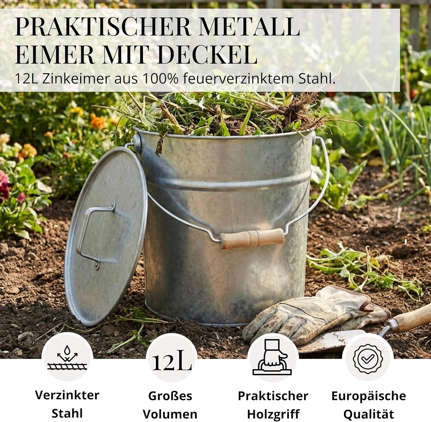 Ascheeimer mit Deckel, Zink