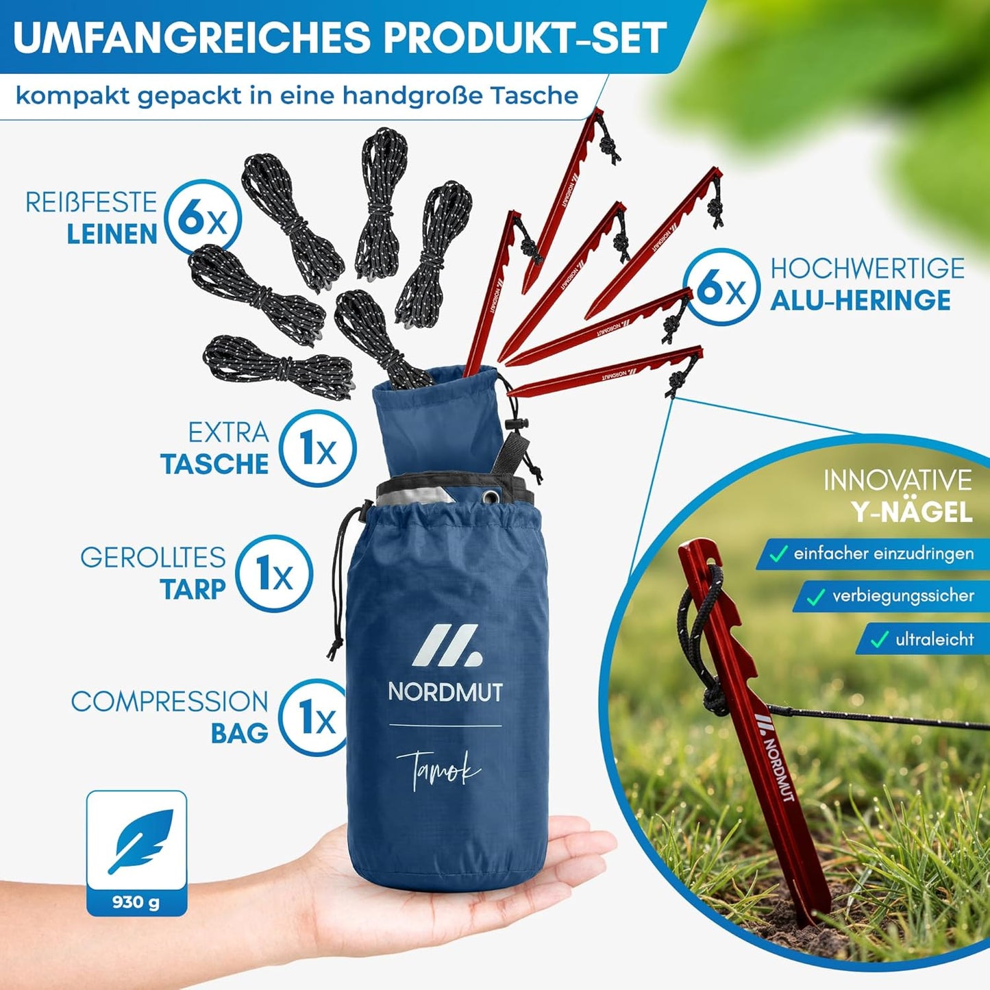 Wasserdichtes Ultraleicht-Tarp, 3 x 3 m, Blau 300 x 300 cm
