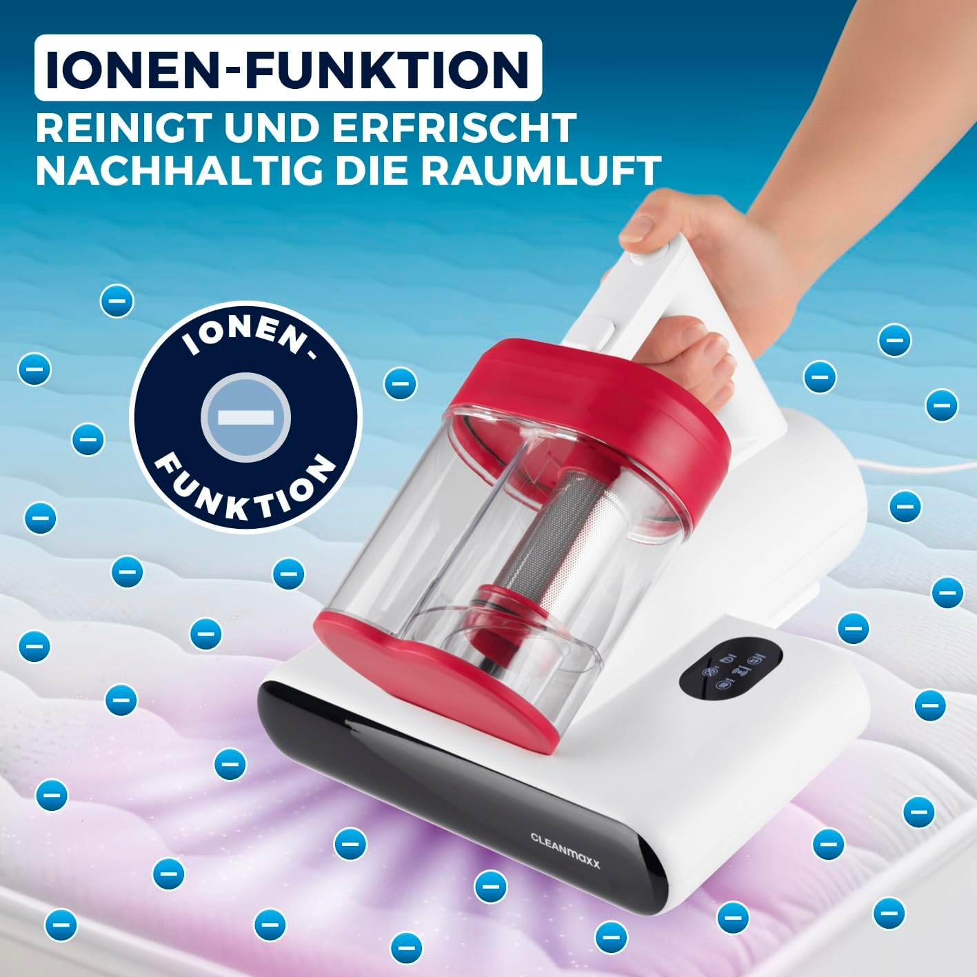 Milbensauger mit UV-C & HEPA-Filter für Matratzen, Rotation Power 13kPa Rot