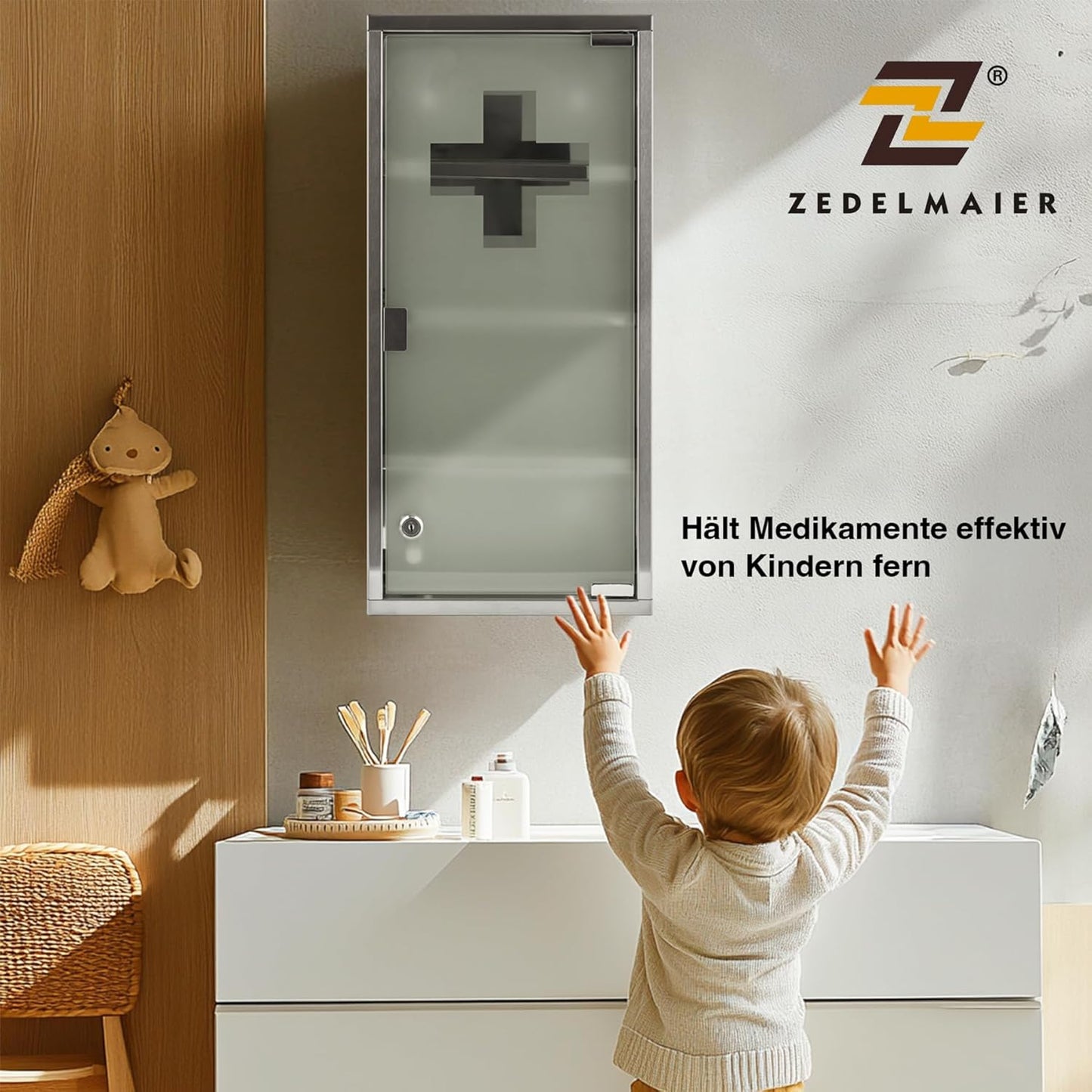 Medizinschrank, abschliessbar, 4 Fächer, Silber - 4 Fächer