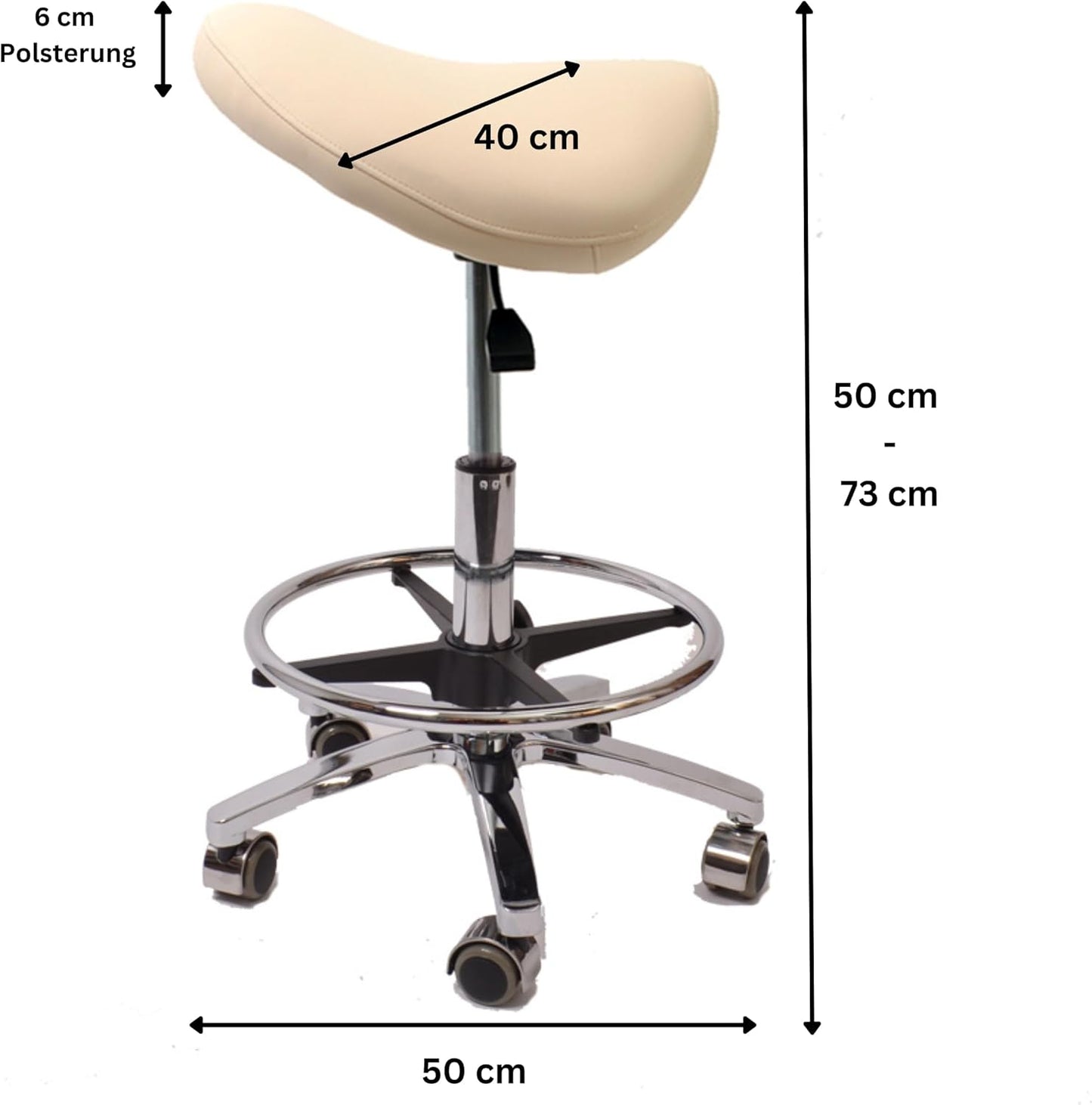 Ergonomischer Sattelhocker mit Gummirollen und Fussring