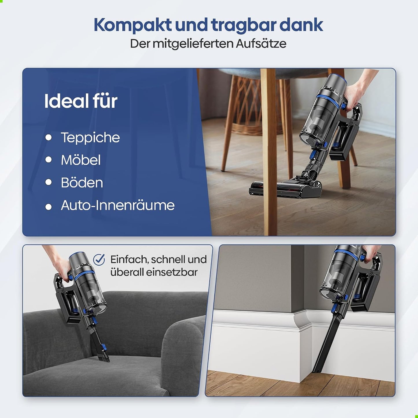 Turbo-A10 Akkustaubsauger mit 35Kpa Saugleistung, Dark Blue
