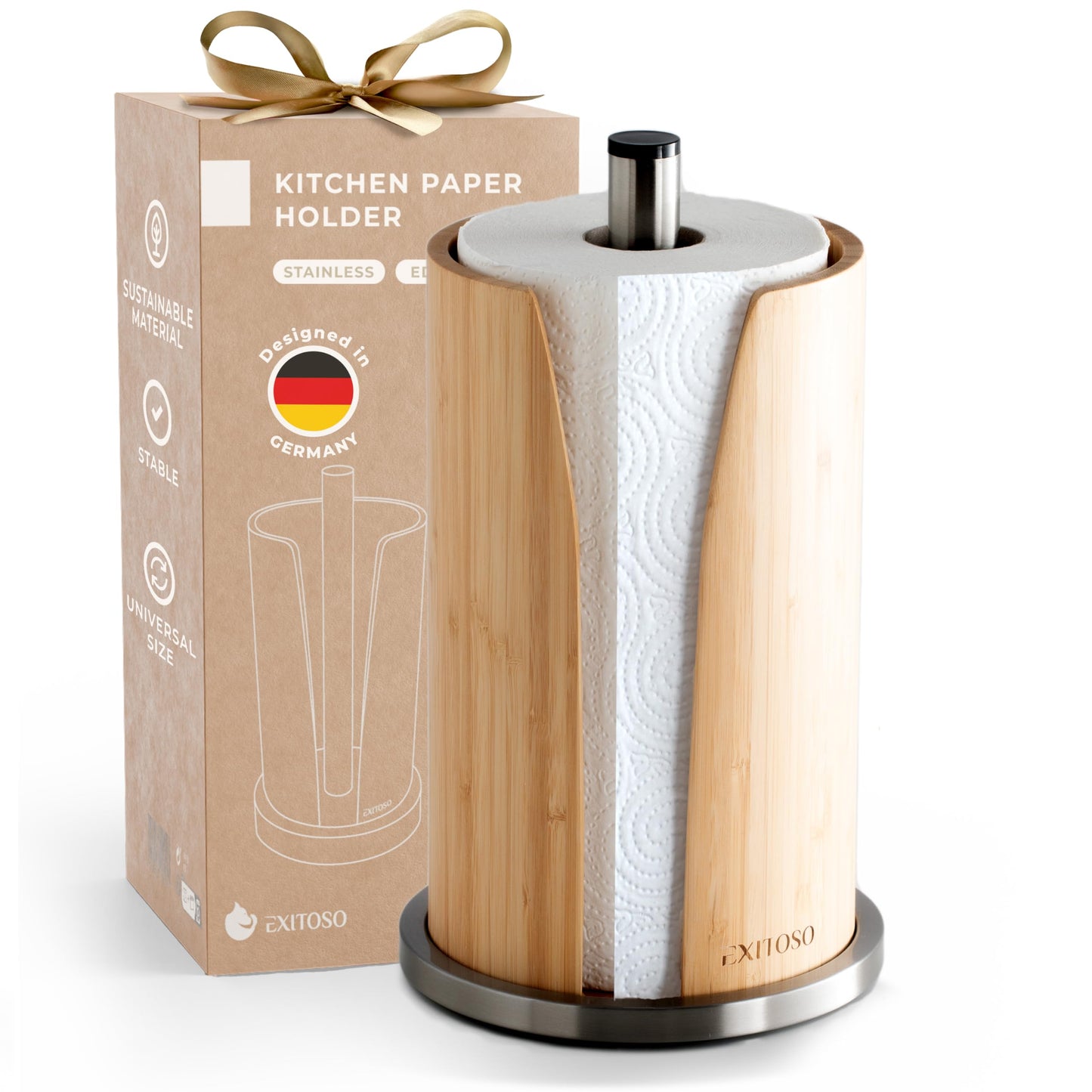 Küchenrollenhalter Edelstahl & Bambus, Edelstahl