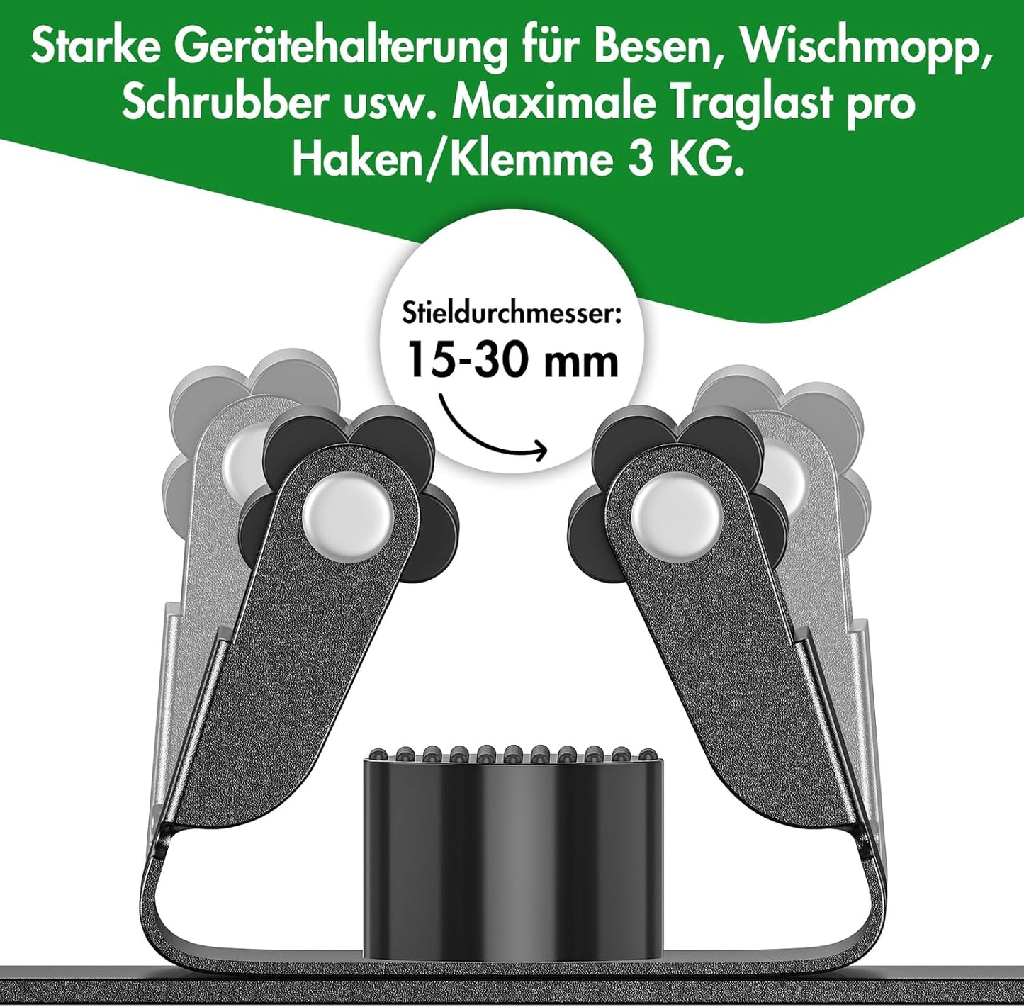 Selbstklebende Wandhalterung für Besen und Geräte (2er Set), Sx2 Schwarz