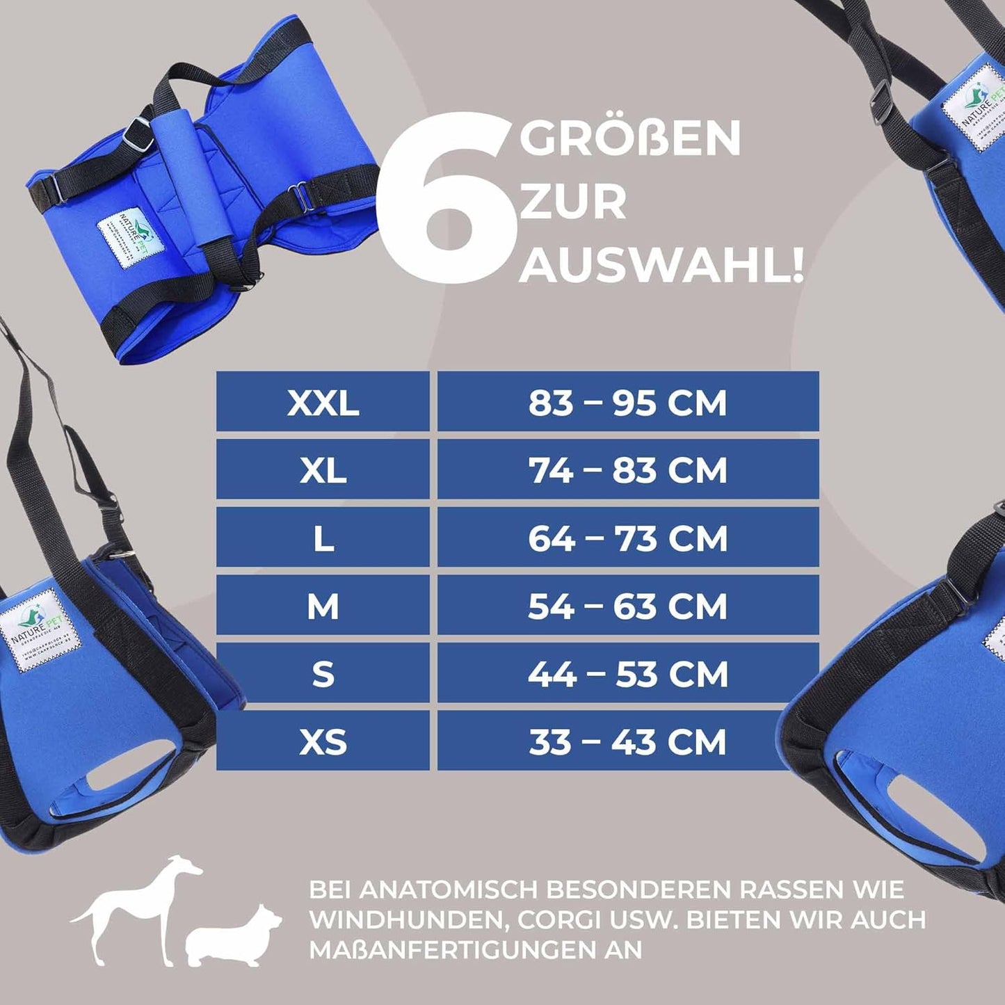Tragehilfe für Hunde hinten (XXL), XXL Blau