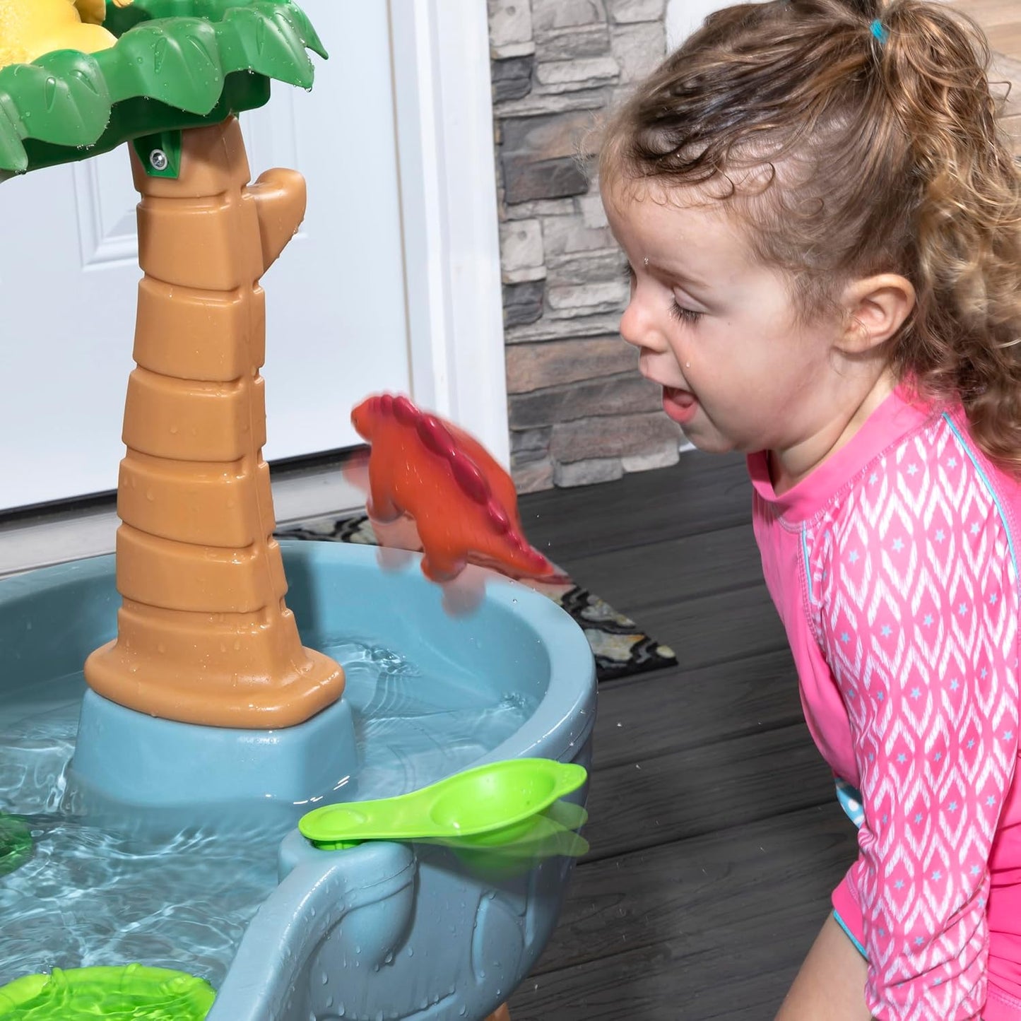 Dino Showers Wasserspieltisch mit Zubehör (13-teilig), Braun