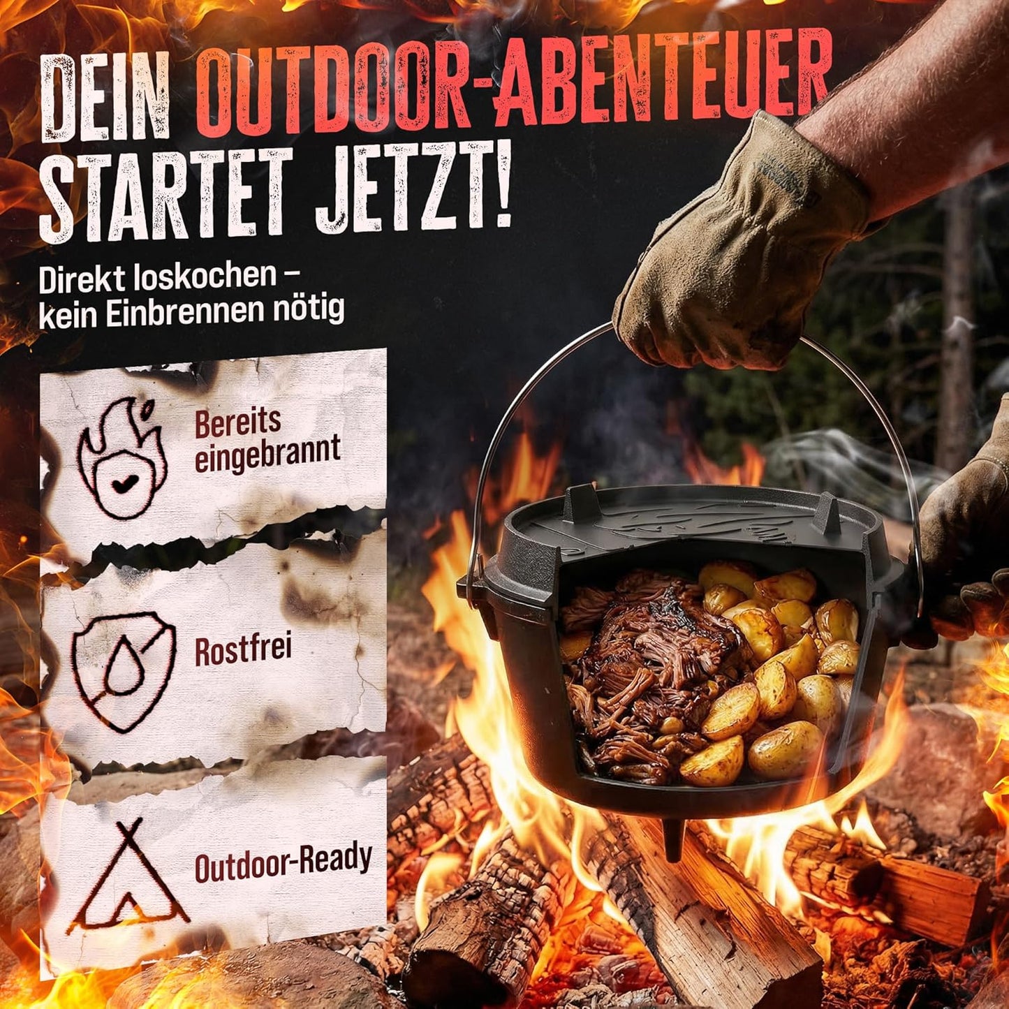 Gusseisen Dutch Oven mit Füssen, 9 Liter, Topf Mit Füsse 9 Liter