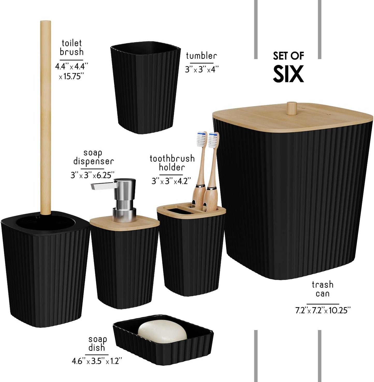 6-teiliges Badezimmer-Zubehör-Set, Schwarz 6-Piece Accessory Set