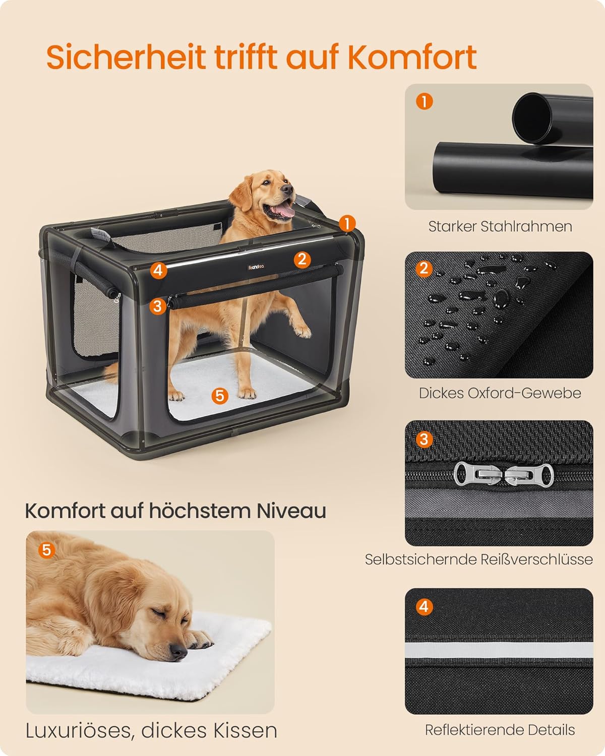 Faltbare Hundetransportbox mit Netztüren, L 91 x B 64 x H 64 cm