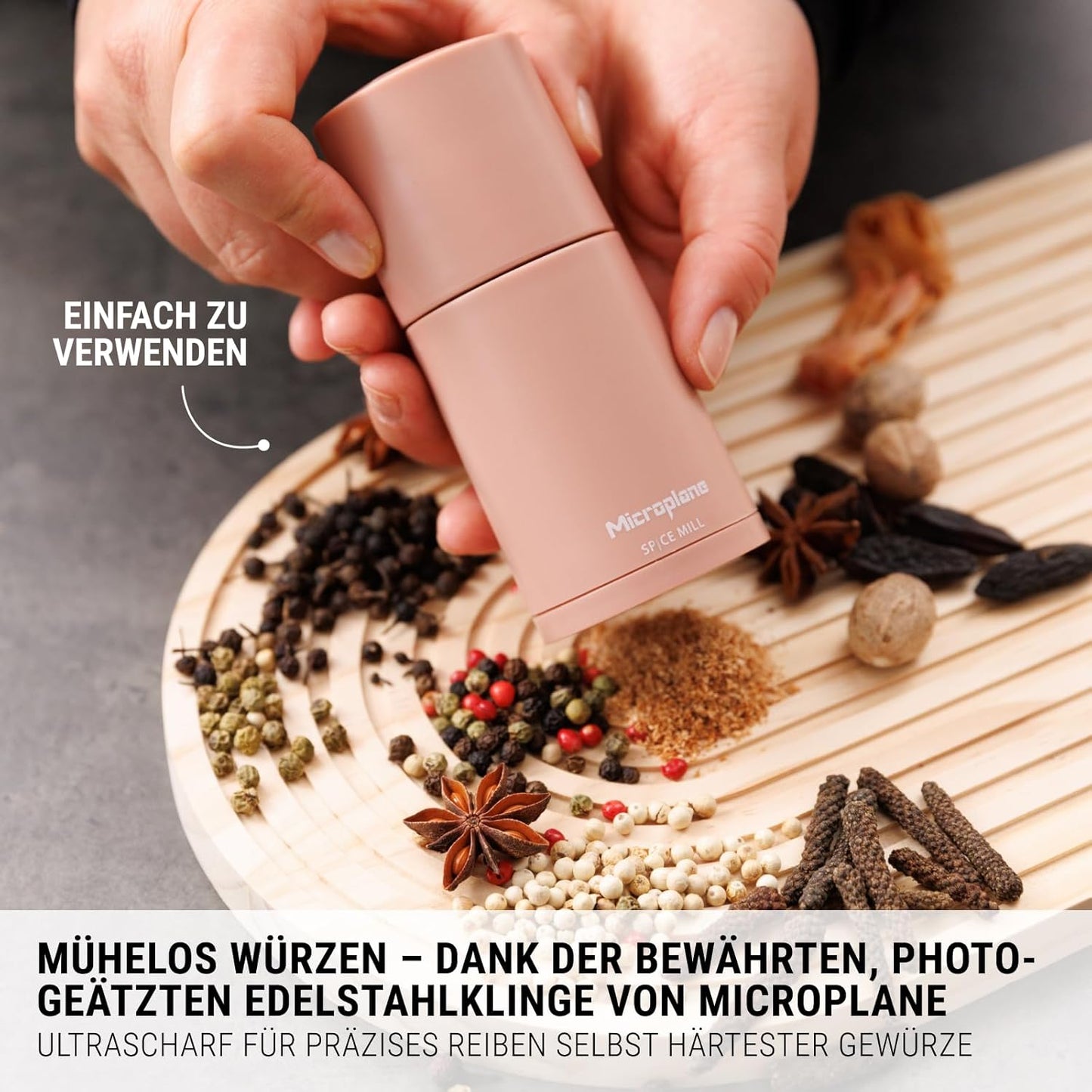 Gewürzmühle 2 in 1 mit Edelstahlklinge, Altrosa