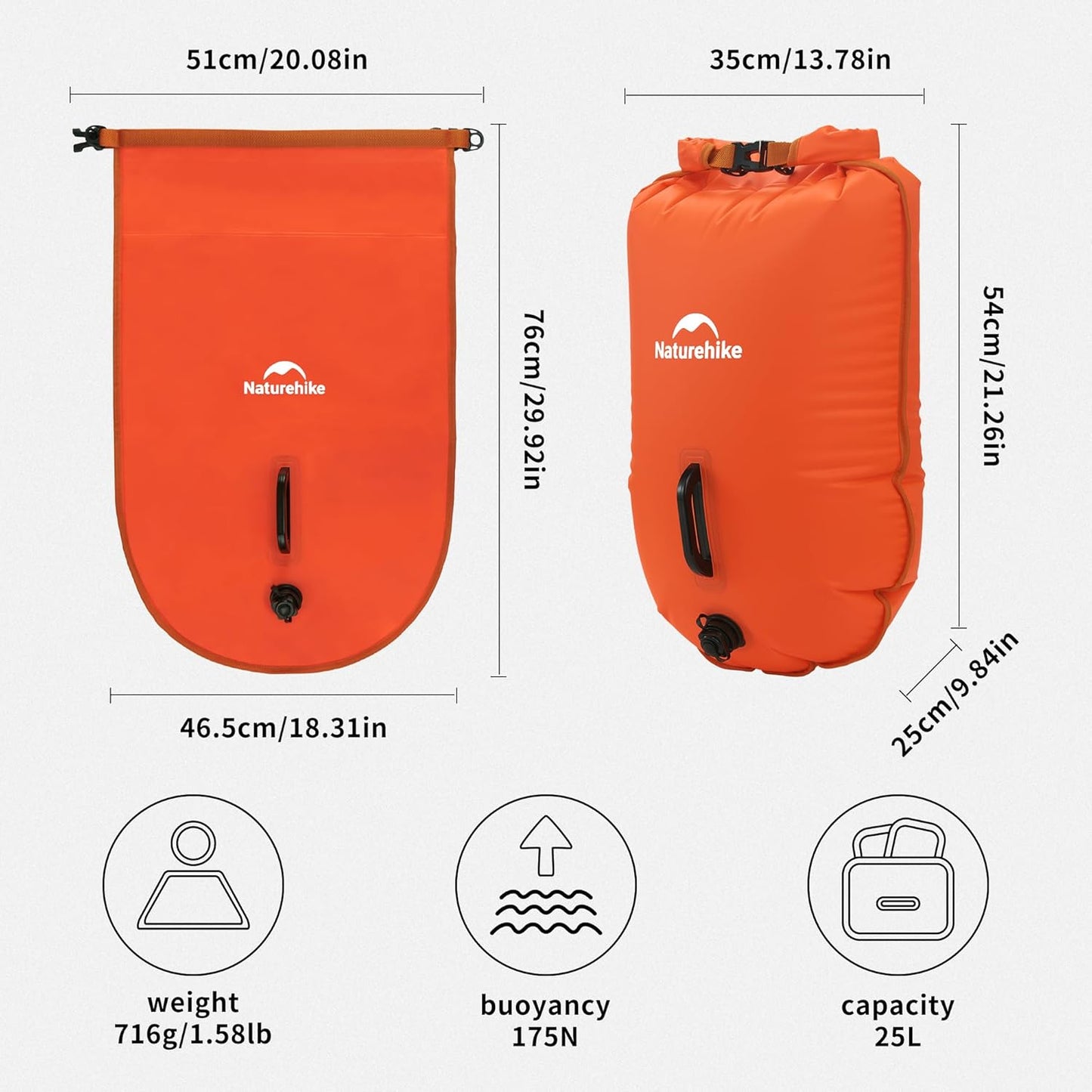 Schwimmboje mit verstellbarem Hüftgurt, Orange/25l