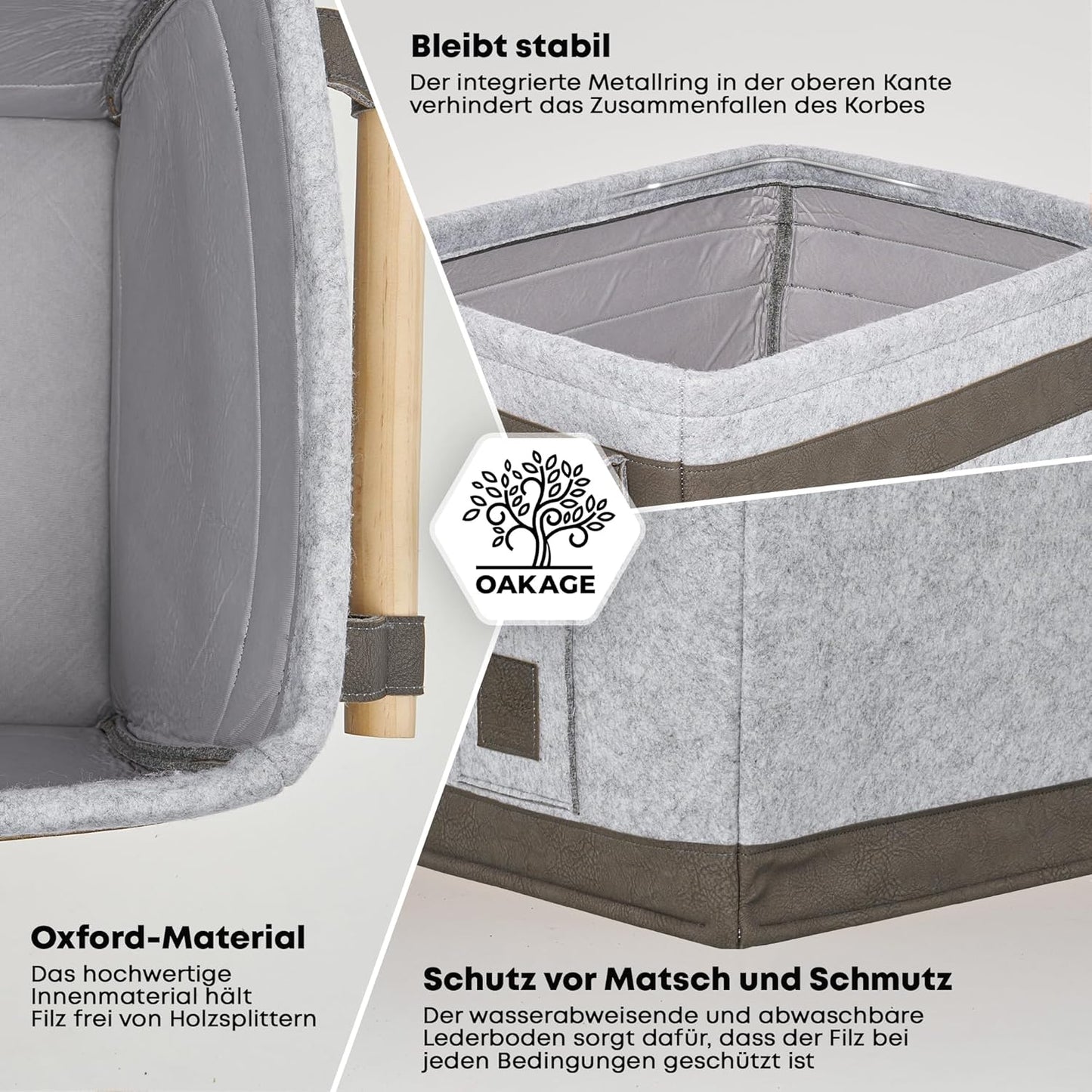 Holzkorb für Kaminholz, mit Zündholzkorb, Hellgrau Bundle