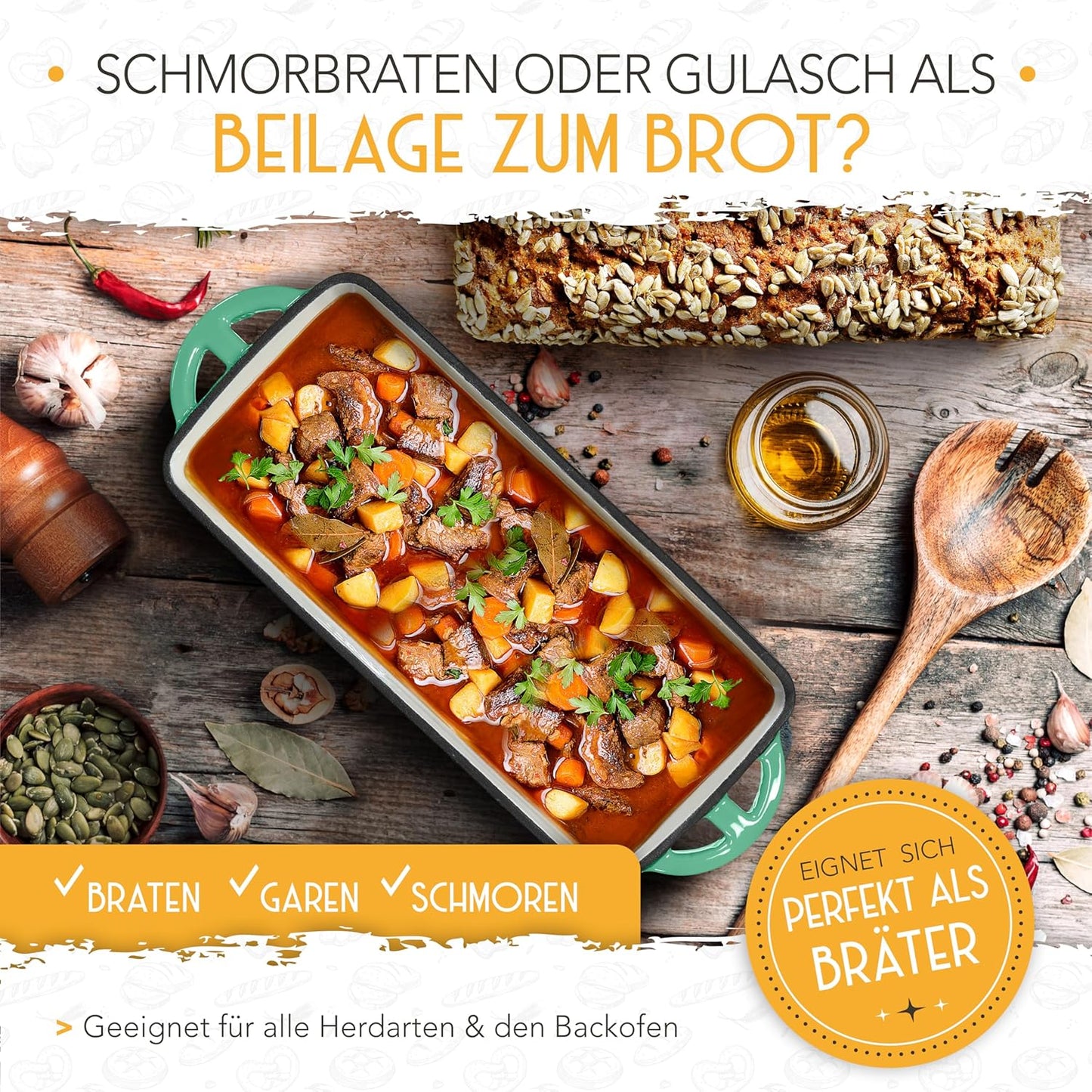 Brotbackfrom mit Deckel inkl. Gärkorb, Mintgrün Kastenform