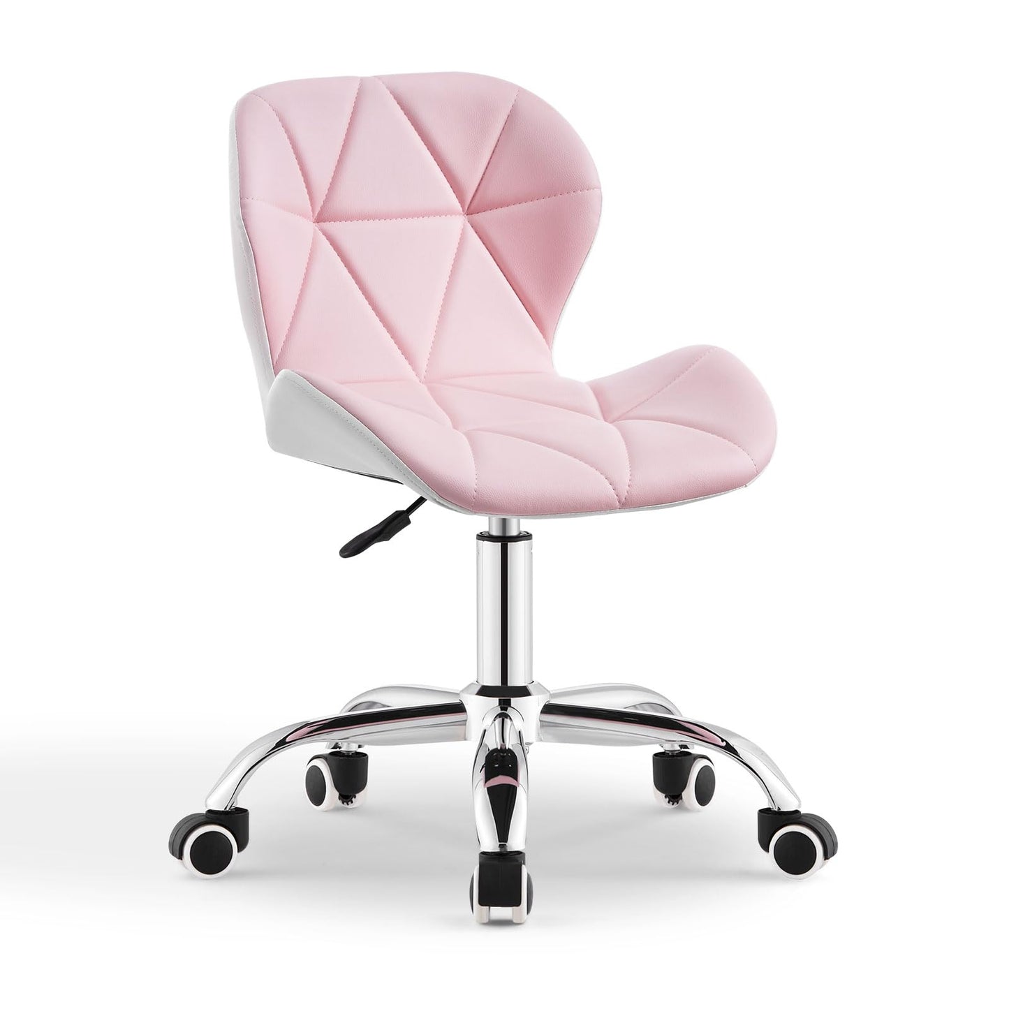 Ergonomischer Drehstuhl ohne Armlehnen, Rosa + Weiss Kunstleder
