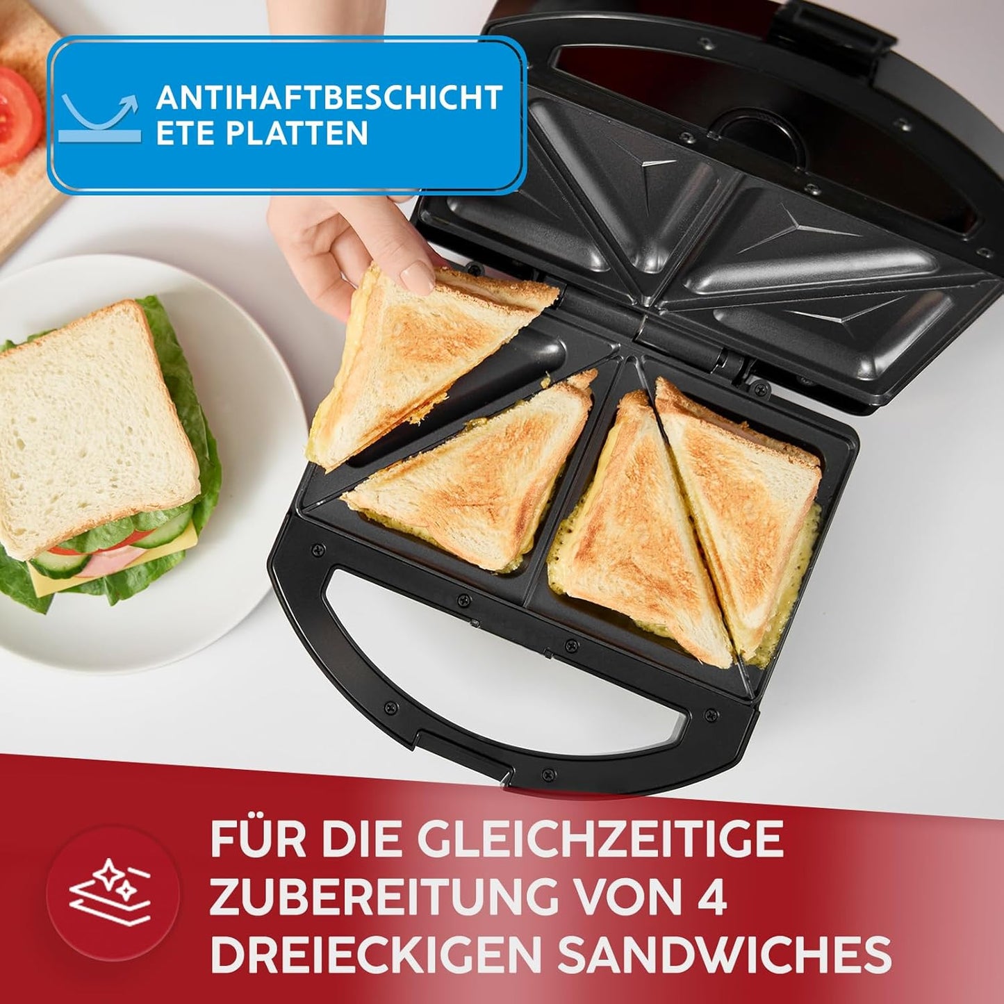 Sandwichtoaster MOP-50M mit Antihaftbeschichtung, Schwarz