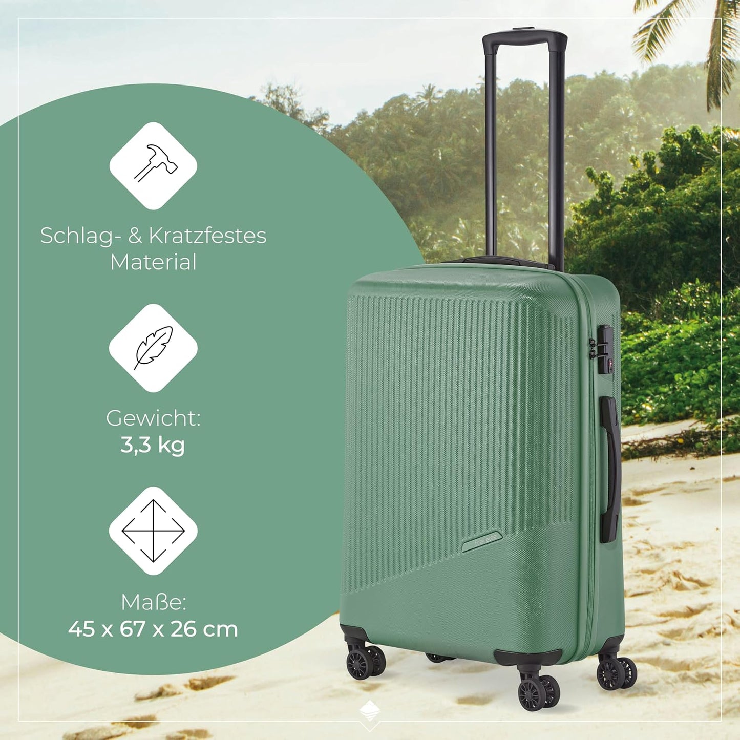 Hartschalenkoffer mit TSA Schloss (67 cm), Grün Trolley Größe M (67 cm)