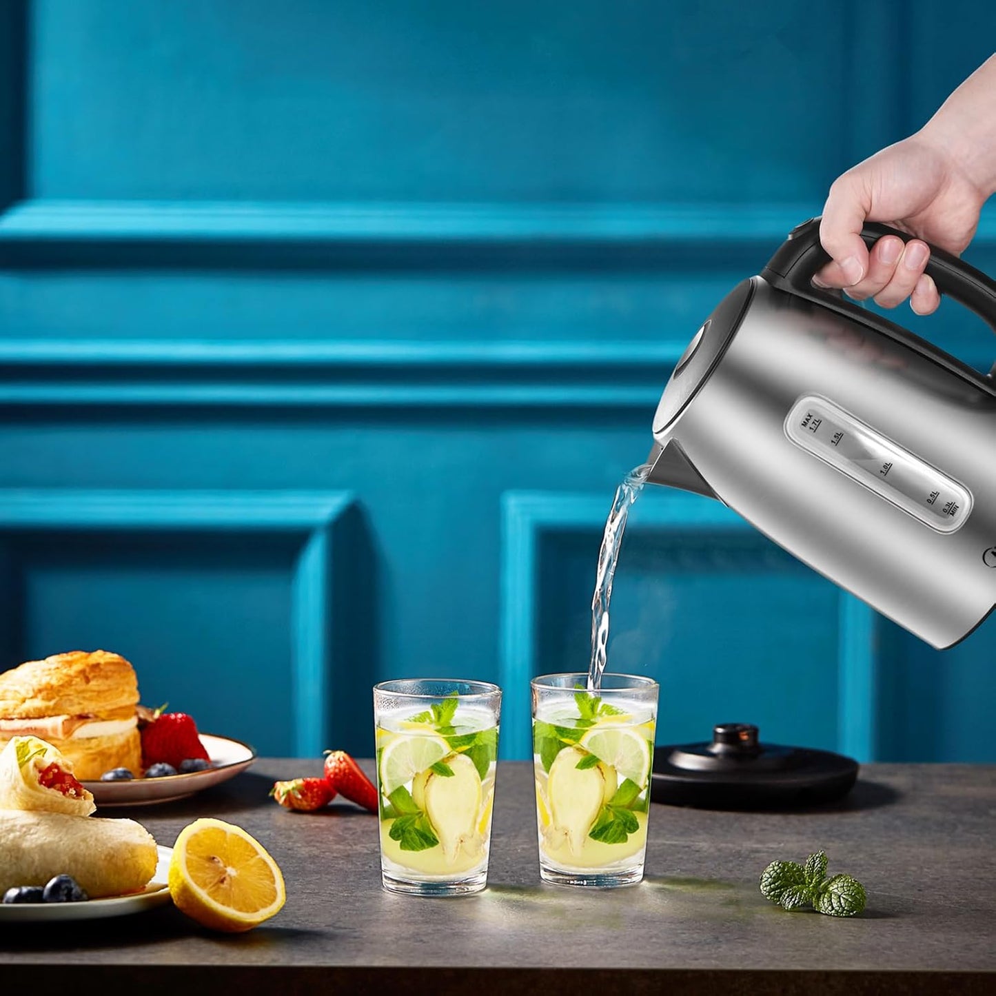 Wasserkocher mit Wasserstandsanzeige, Edelstahl 1.7 Liter