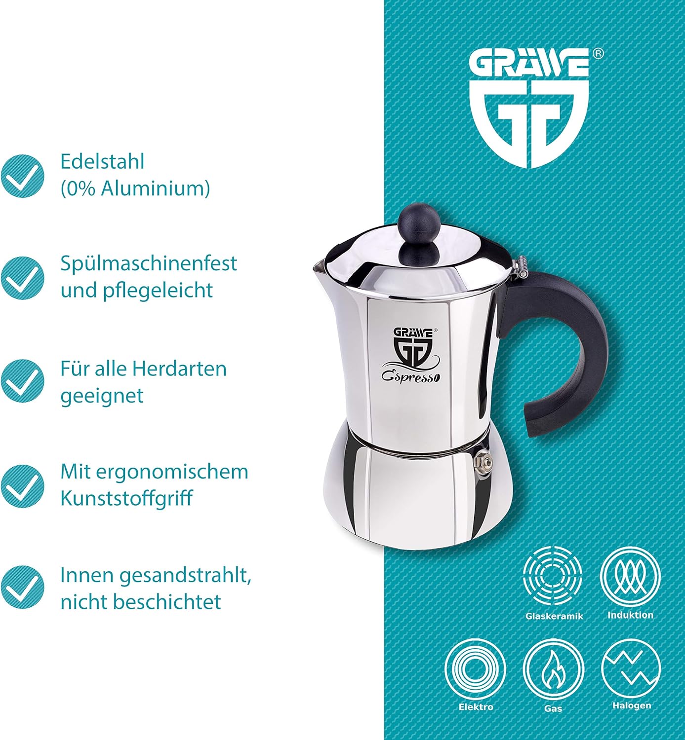 Induktionsgeeigneter Espressokocher, 200 ml - 4 Tassen