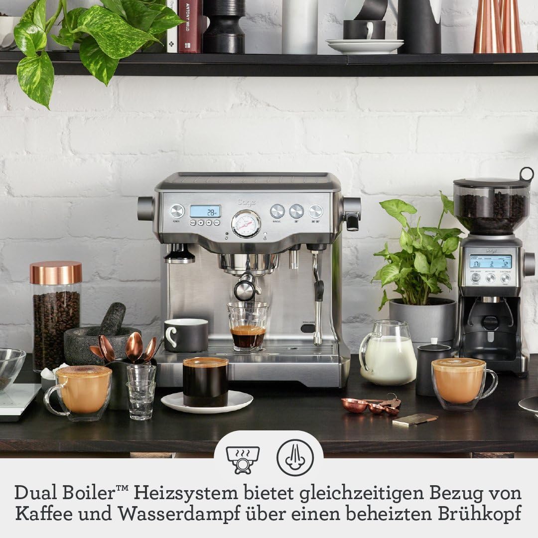 Dual Boiler Espressomaschine mit Milchaufschäumer, Gebürsteter Edelstahl
