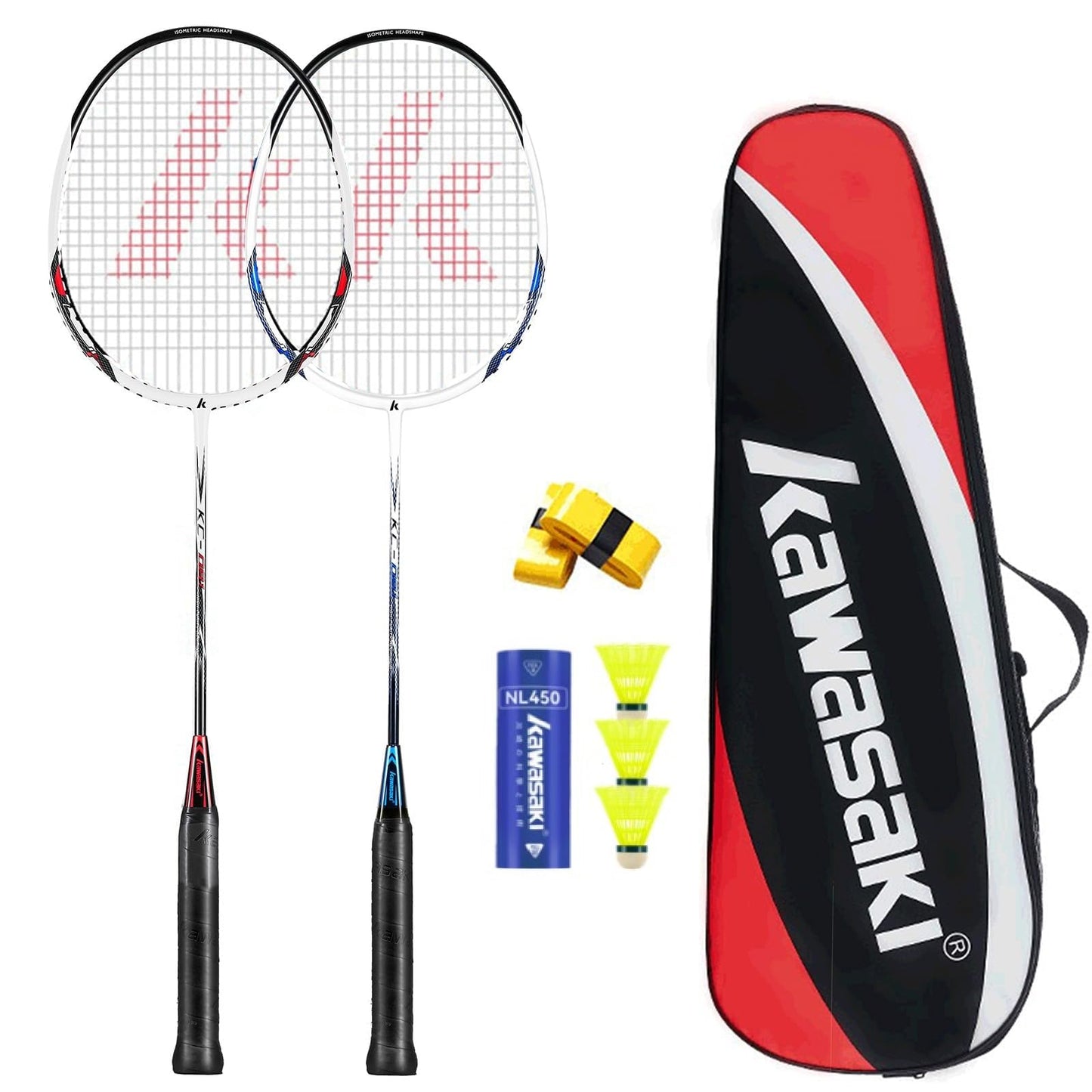 Kawasaki Profi Badminton-Schlägerset mit Zubehör, KC-081, Rot Blau