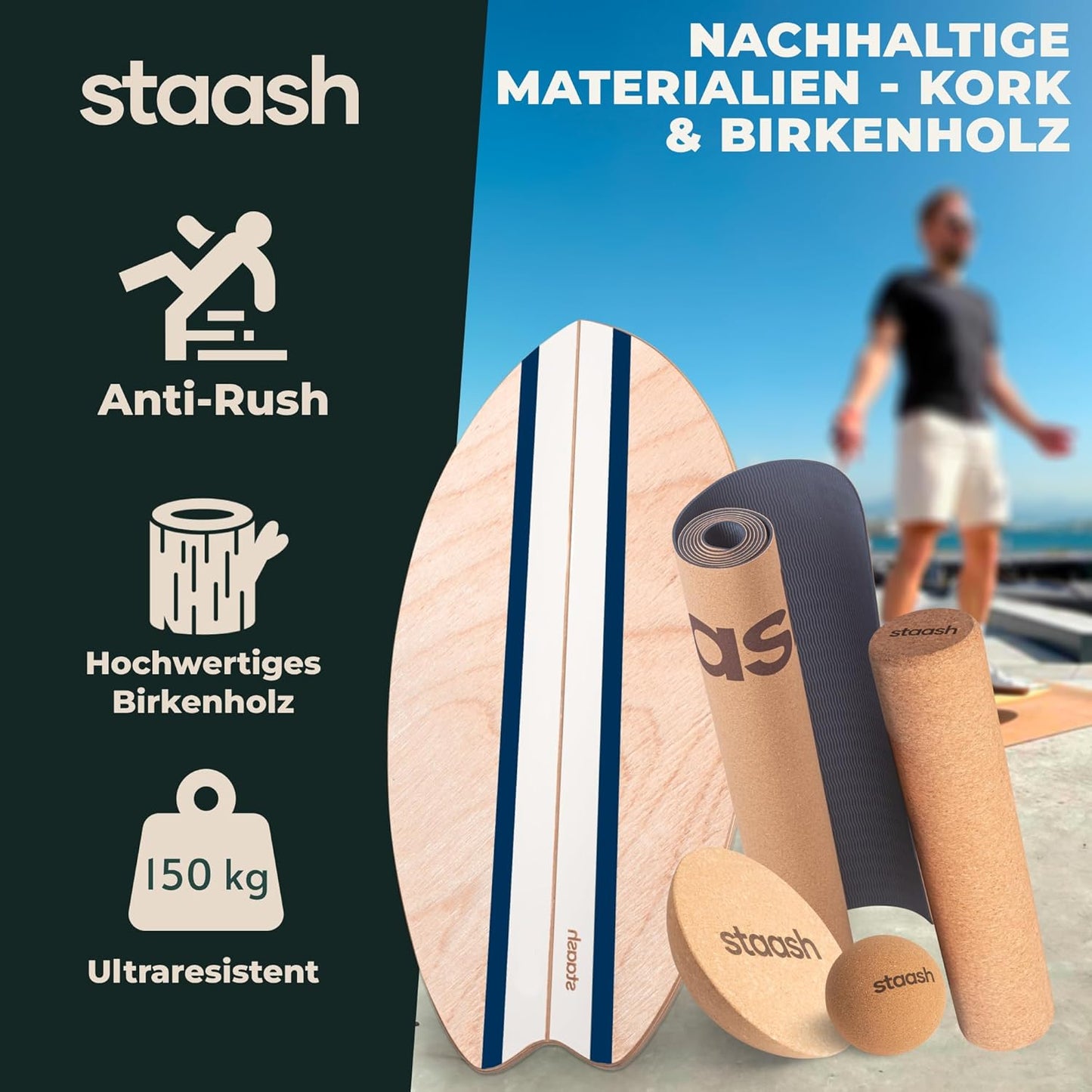 Balance Board Premium-Kit für Fitness & Training, STAASH - Blau Pro