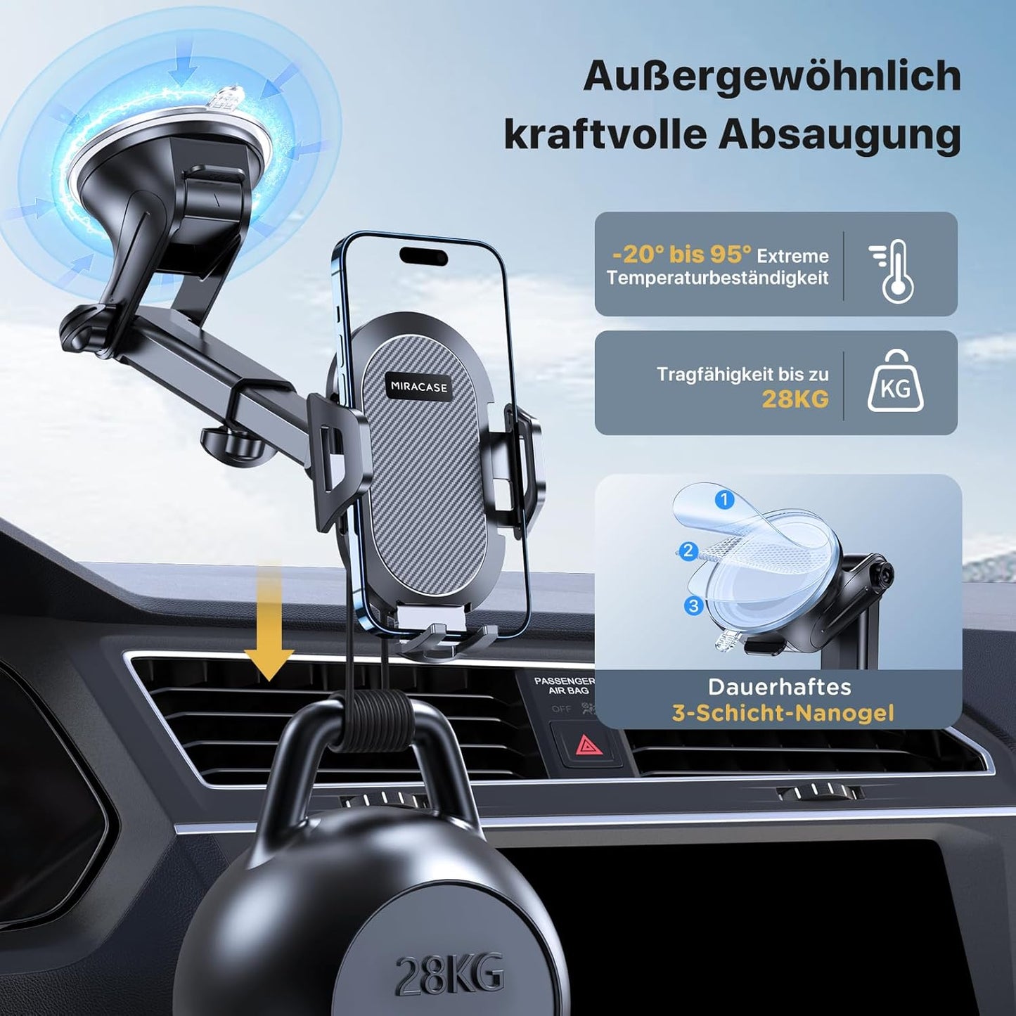 Auto-Handyhalterung mit Saugnapf, 3in1