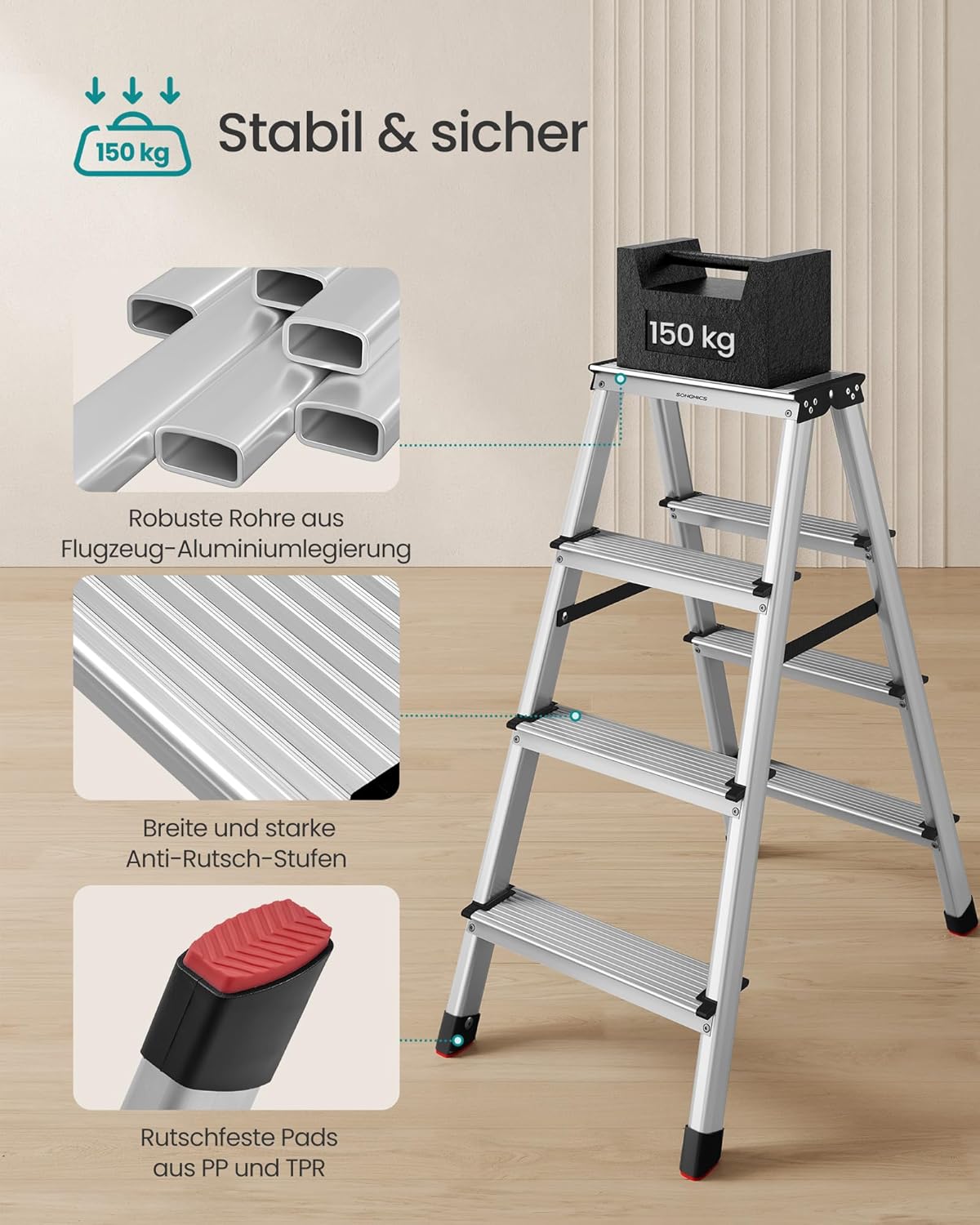Trittleiter GLT014E01, 4 Stufen (78T x 42B x 81.5H cm)