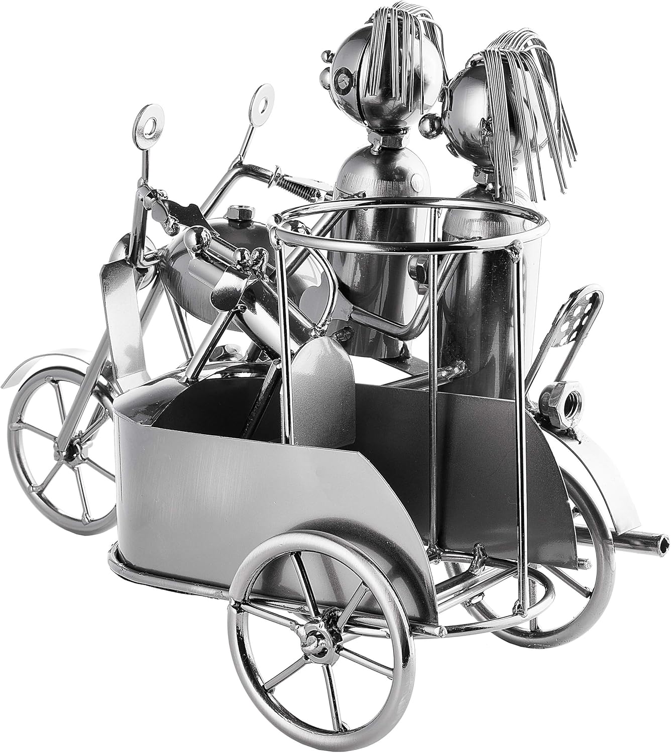 Weinflaschenhalter Motorrad Paar mit Beiwagen und Hund