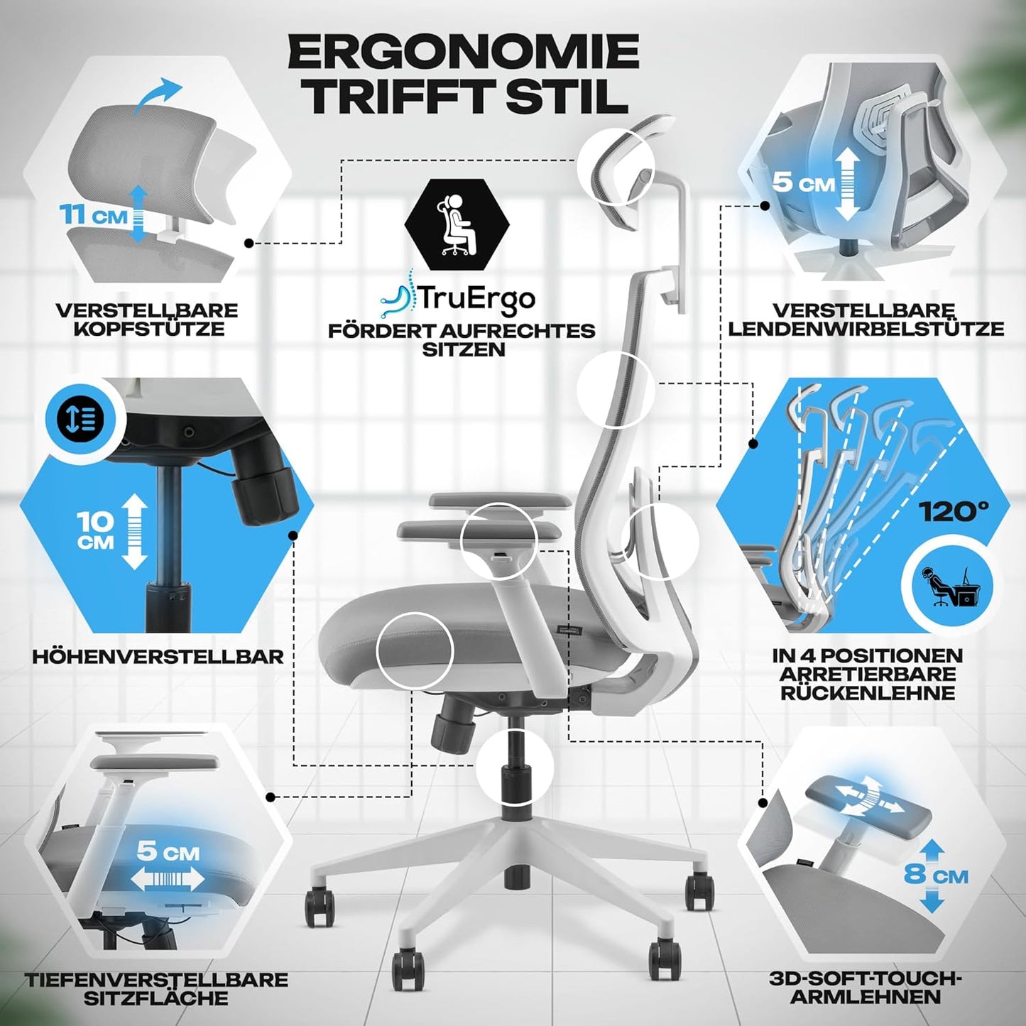 Ergonomischer Bürostuhl M3 Pro, Grau M3 Pro