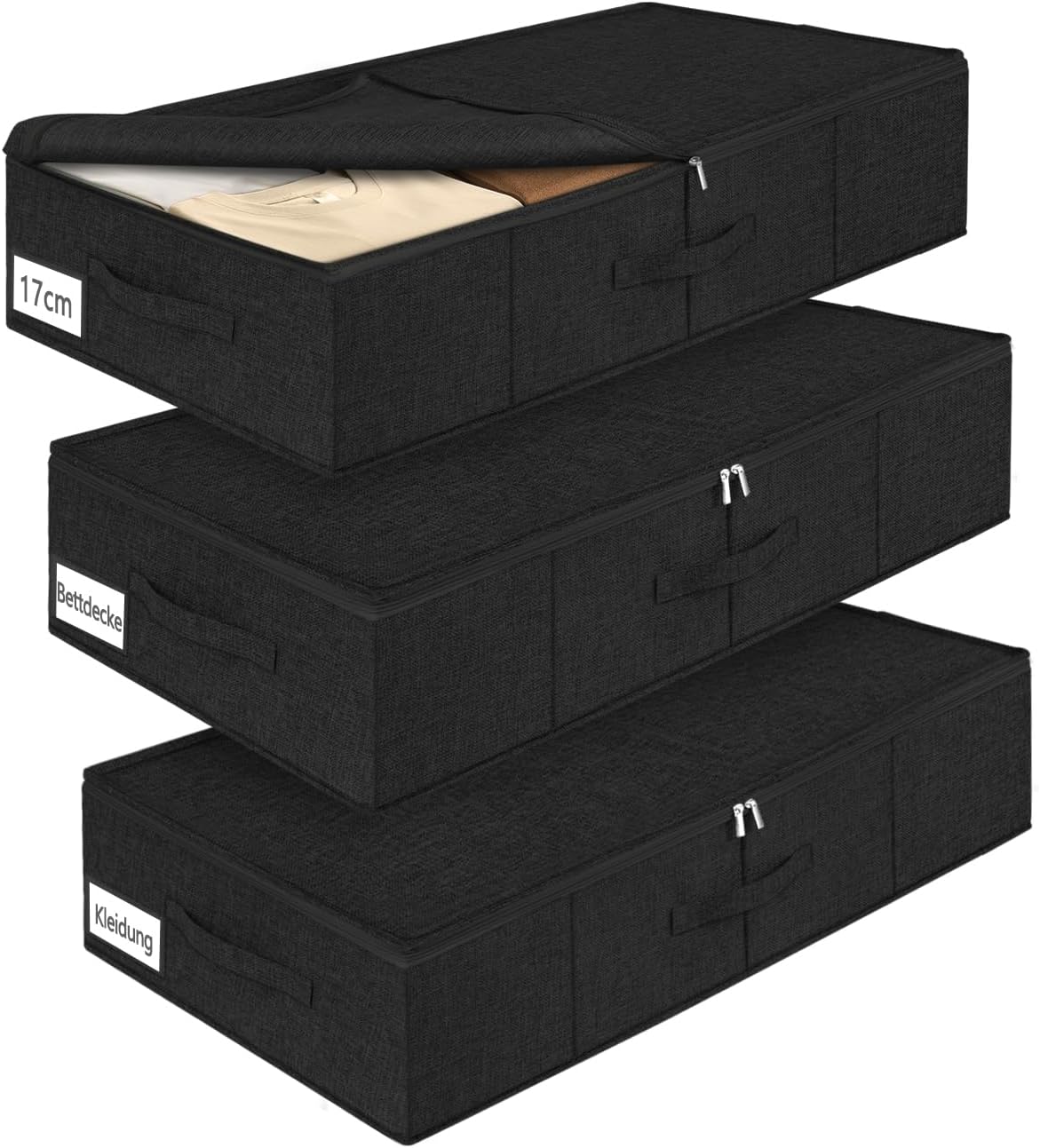 Faltbares Unterbett-Aufbewahrungsboxen Set, 3pcs-black