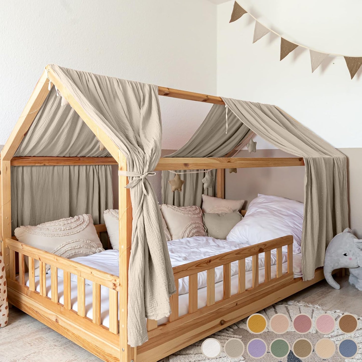 Betthimmel-Set aus Baumwolle, Hellbeige 2er Set 67 x 320cm