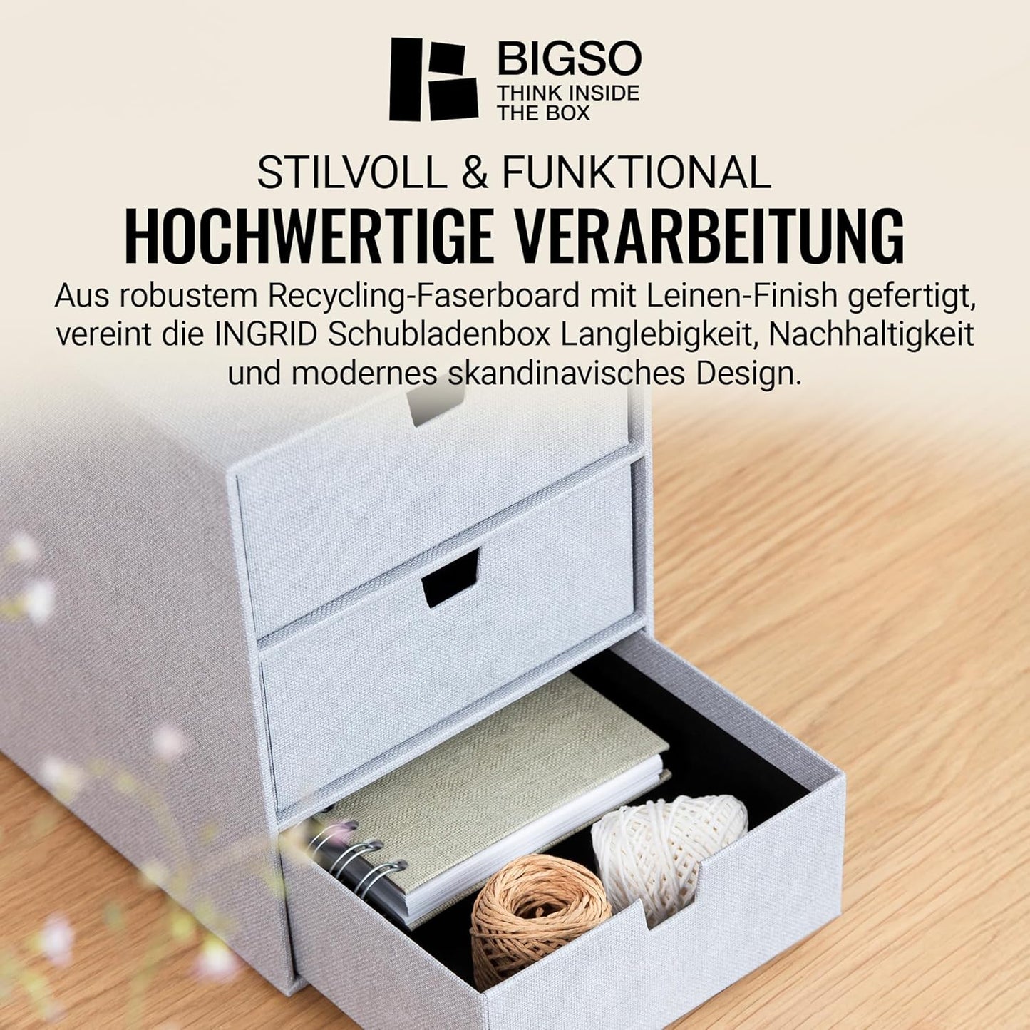 Schubladenbox Ingrid mit 3 Schubladen, Grau Medium