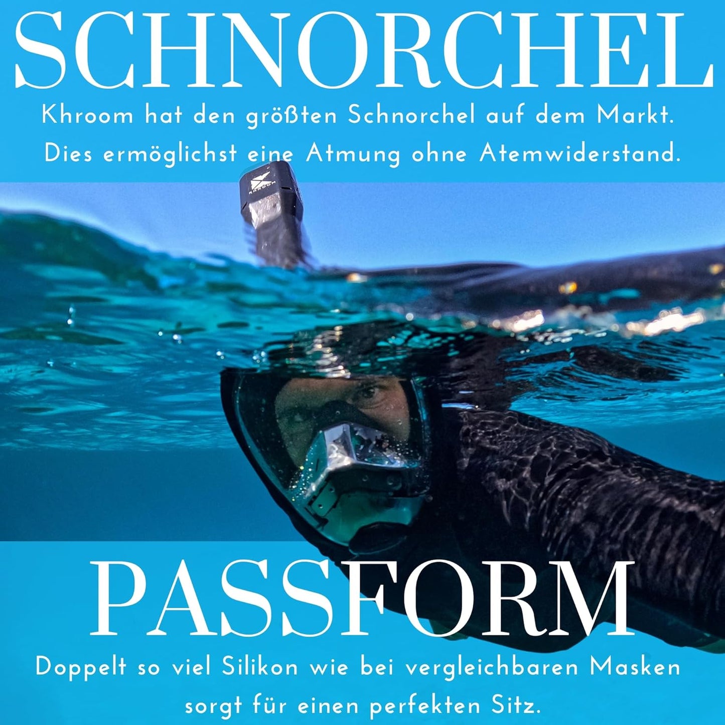 Vollgesichts-Schnorchelmaske, ab 1.70m (L-XL) Blau