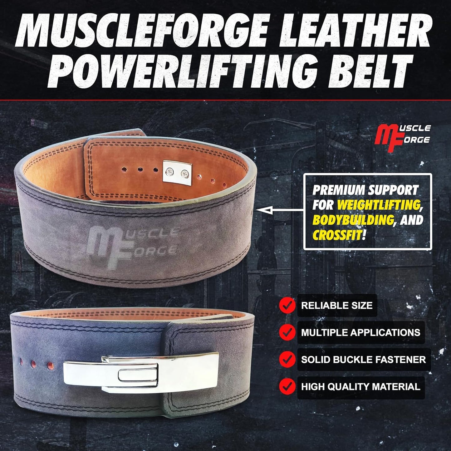 Powerlifting-Gürtel mit Stahlschnalle, M - 75-95 cm