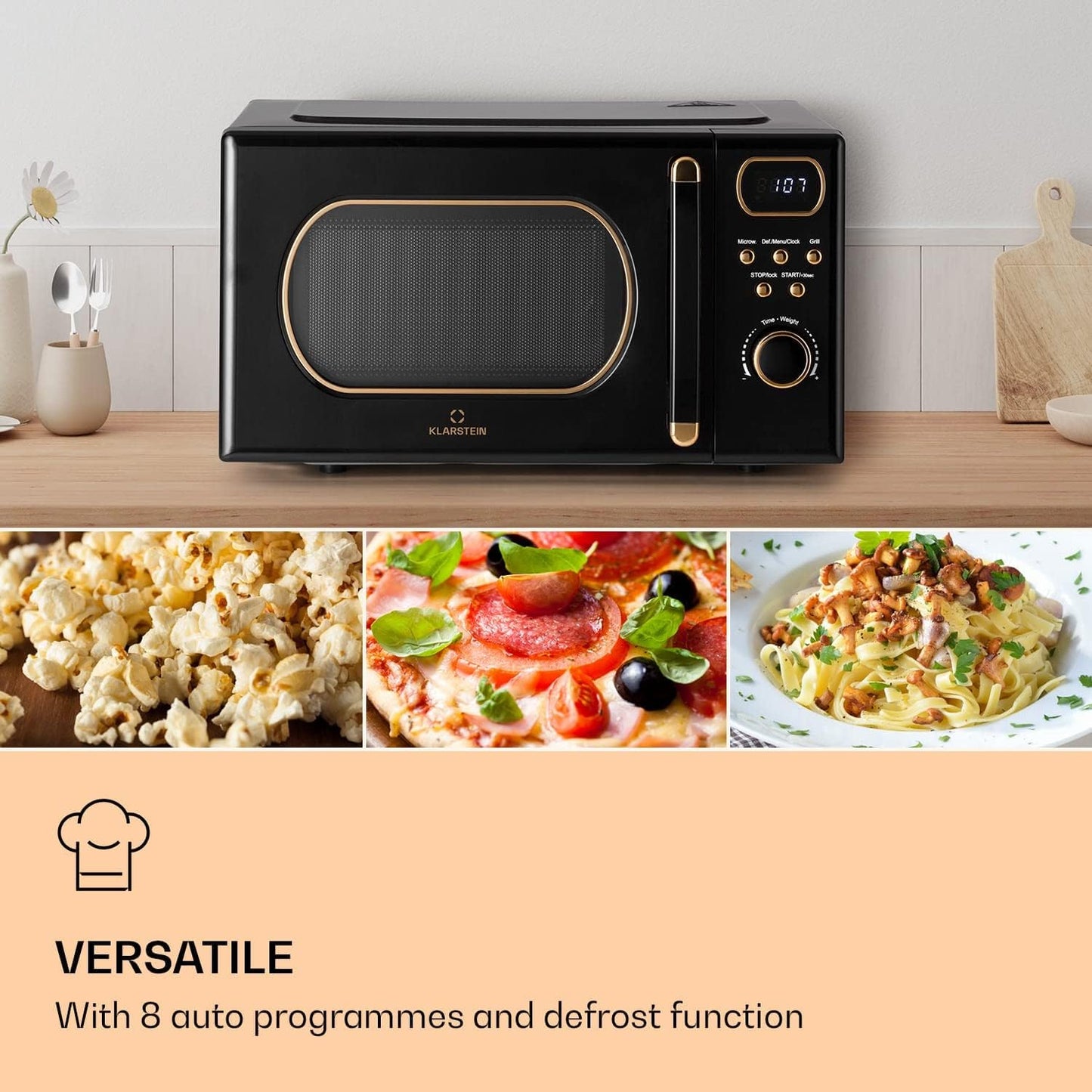 3-in-1 Mikrowelle mit Grill und Auftaufunktion, Schwarz