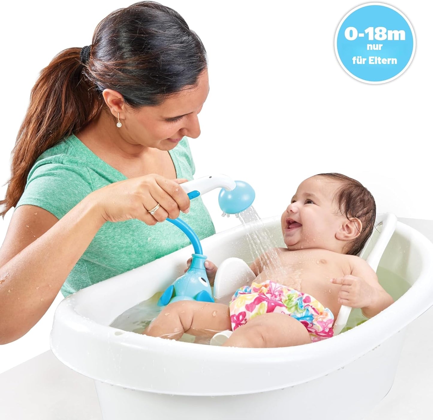 Baby-Duschkopf mit Elefanten-Wasserpumpe, Blau und Dunkelblau