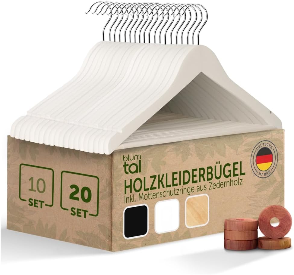 20er-Set Kleiderbügel + Zedernholz Mottenschutz, 20er Set Weiss