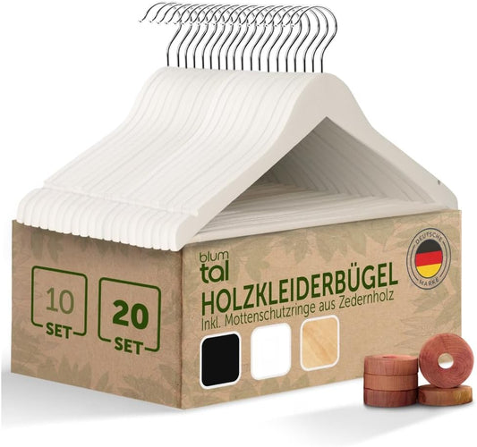 20er-Set Kleiderbügel + Zedernholz Mottenschutz, 20er Set Weiss