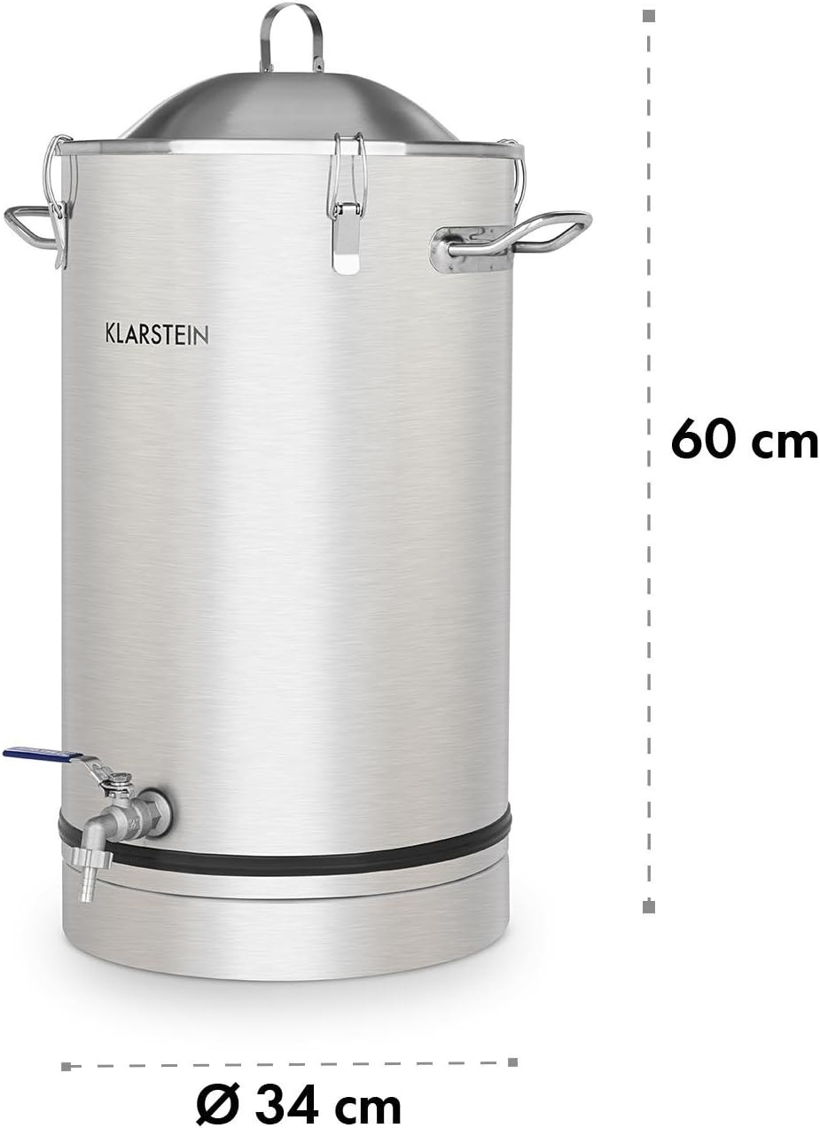 Maischfest Gärkessel mit Ablasshahn, 30 Liter Silber