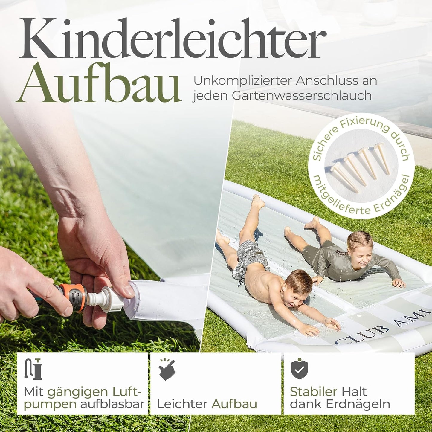 Wasserrutsche mit Bodyboards und Sprinkler, 153x580 Weiss/Grün