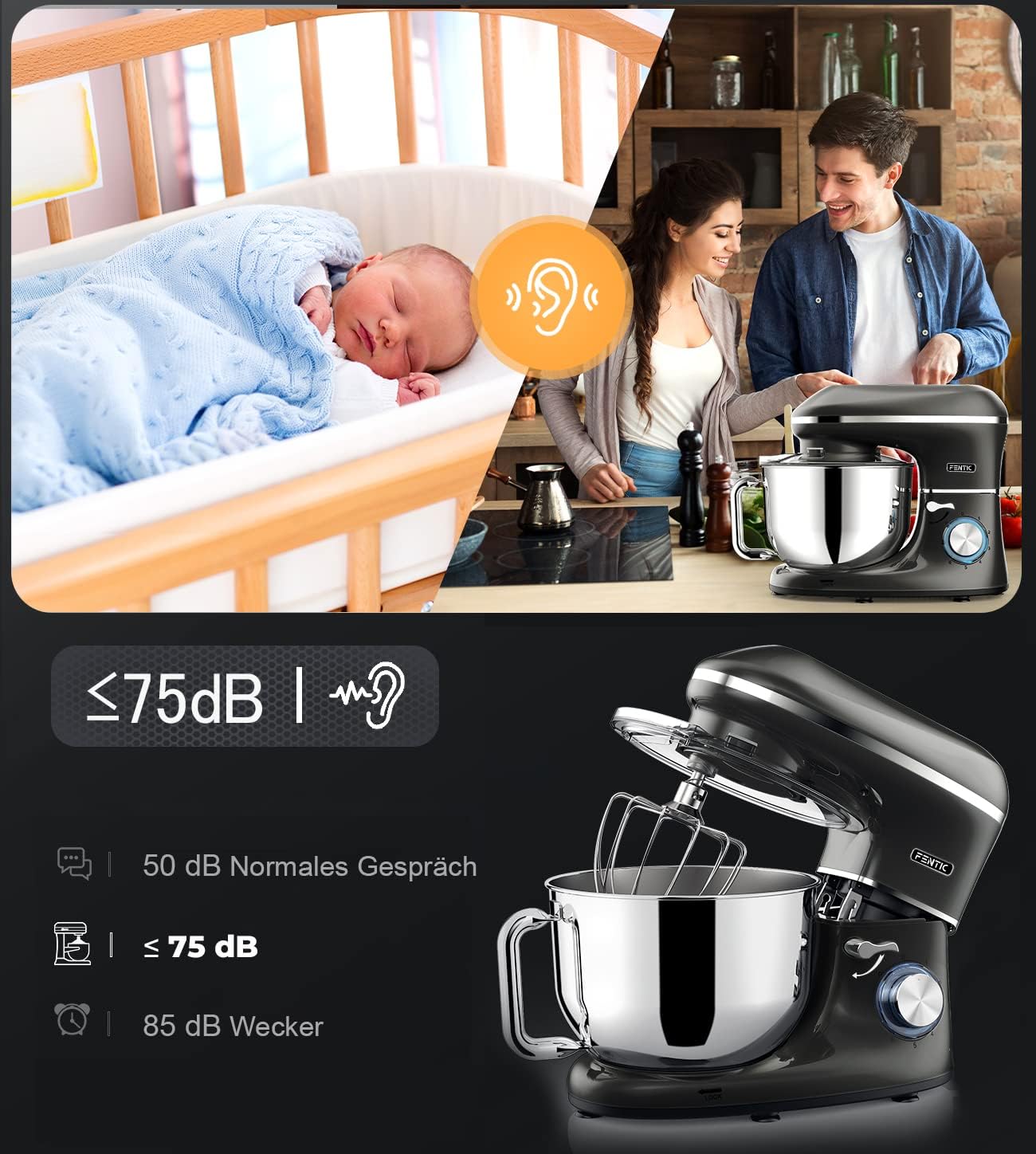 Knetmaschine mit Rührhaken, Schwarz