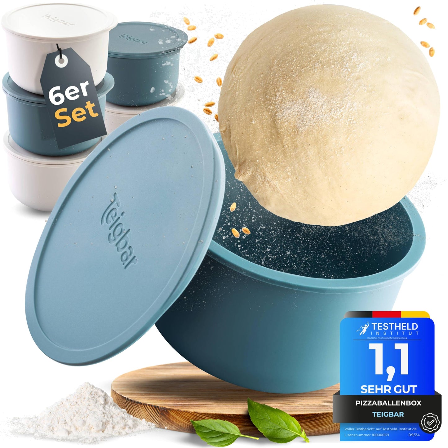 6er-Set Pizzaballenbox mit Deckel, Blau-weiss 6er Set