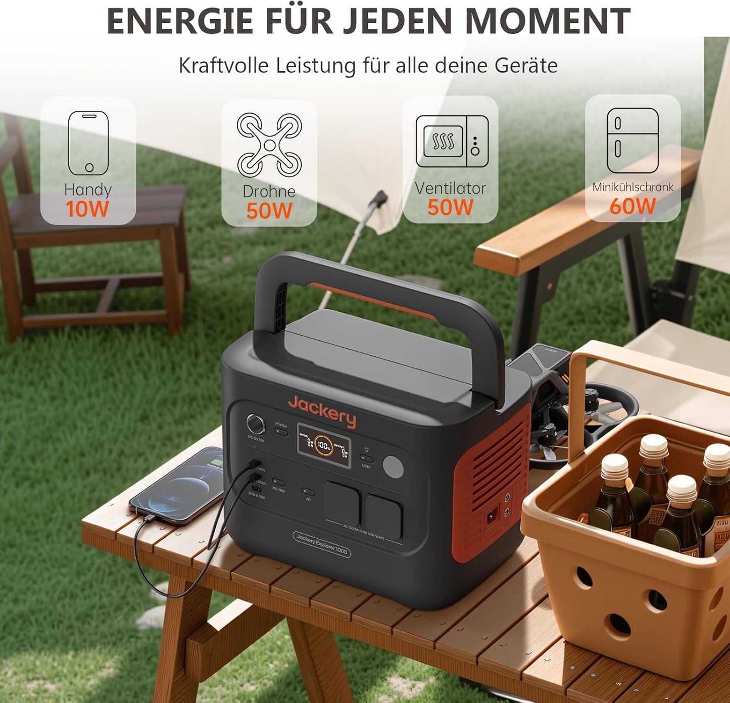 Solargenerator 1000 v2 mit 100 W Solarpanel-Set, E1000 v2+100W+Tragetasche M